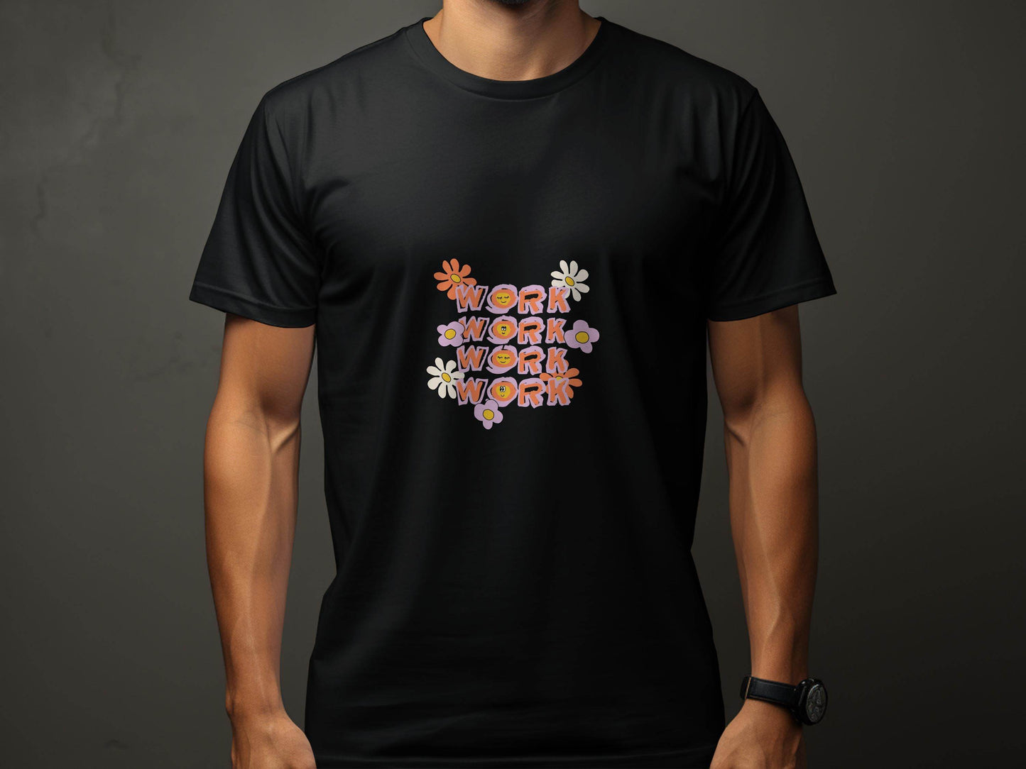 Work With Smiling Sun Flowers Graphic Trendy Design T-Shirt - Design & Vybe