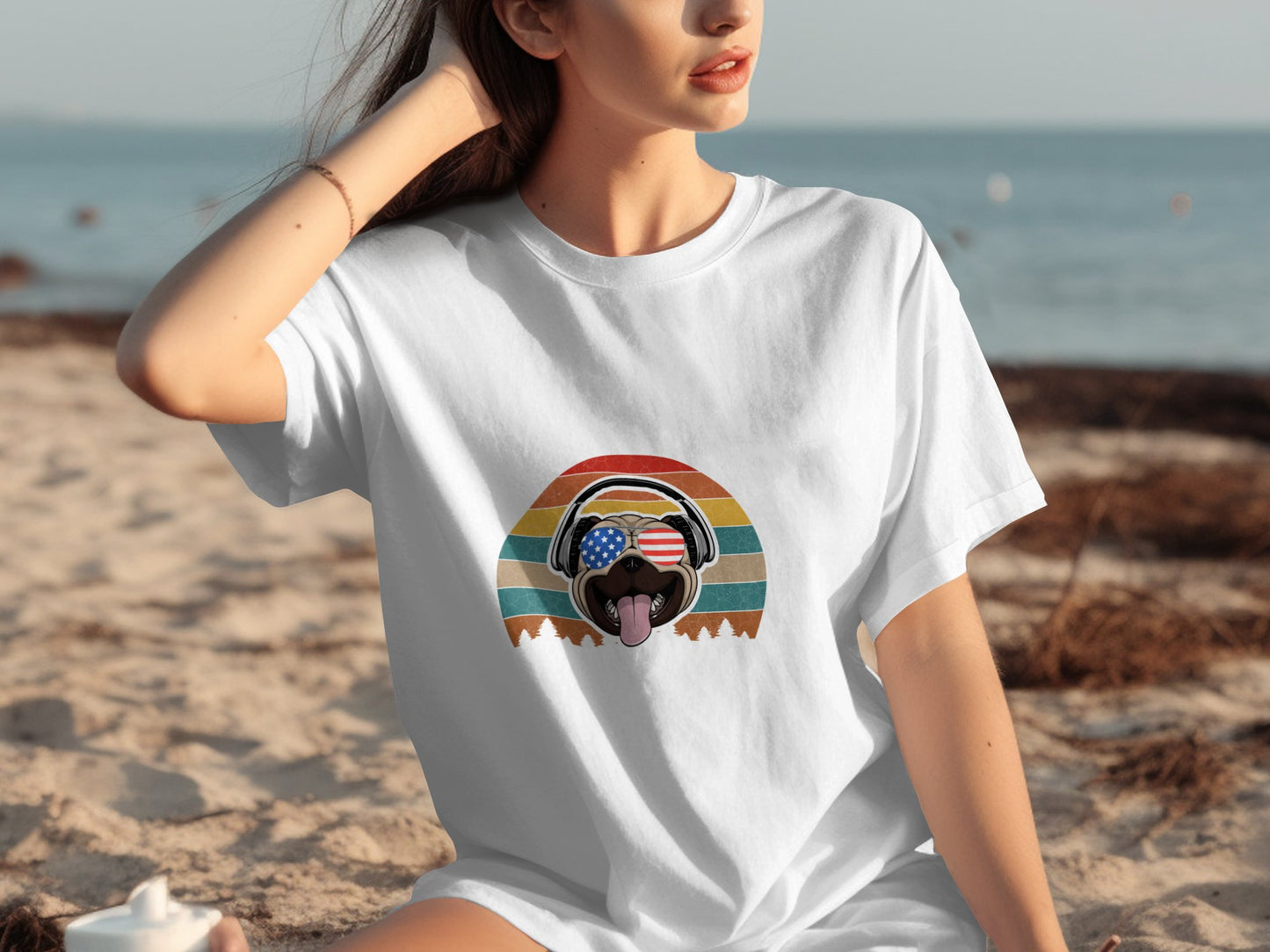 Retro Rainbow American Flag Dog T-shirt product