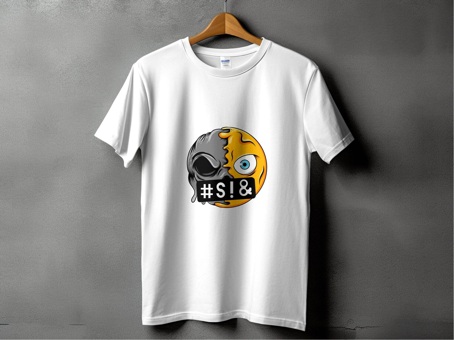 Emoji Half Skull with Hash Symbol Design Novelty T-Shirt - Design & Vybe