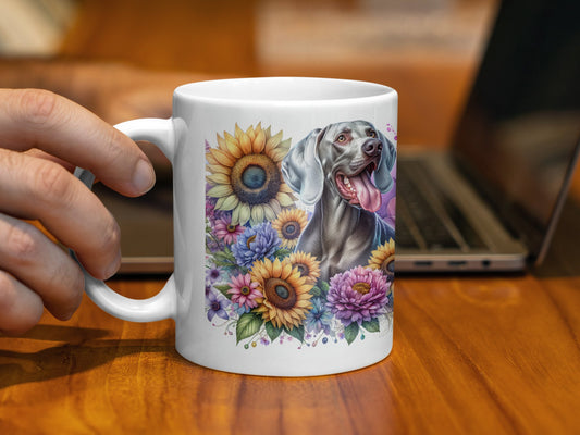 Colorful Flowers and Happy Dog Design Mug product