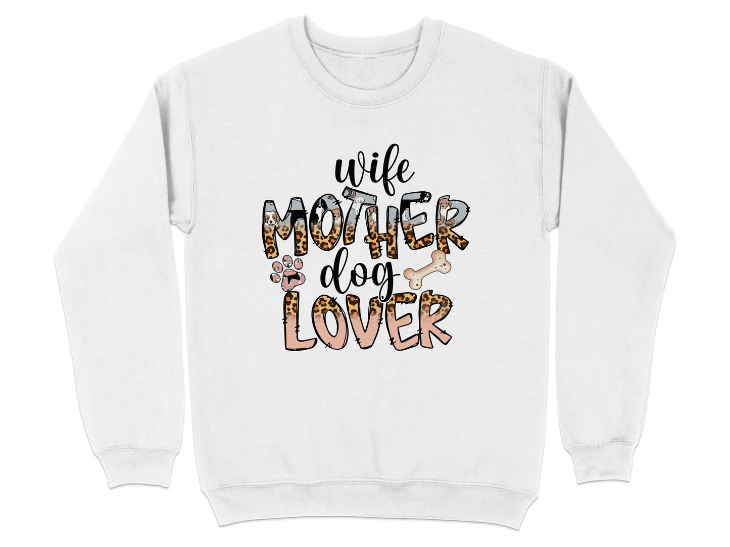Wife Mother Dog Lover Animal Print Bone Graphic Sweater - Design & Vybe