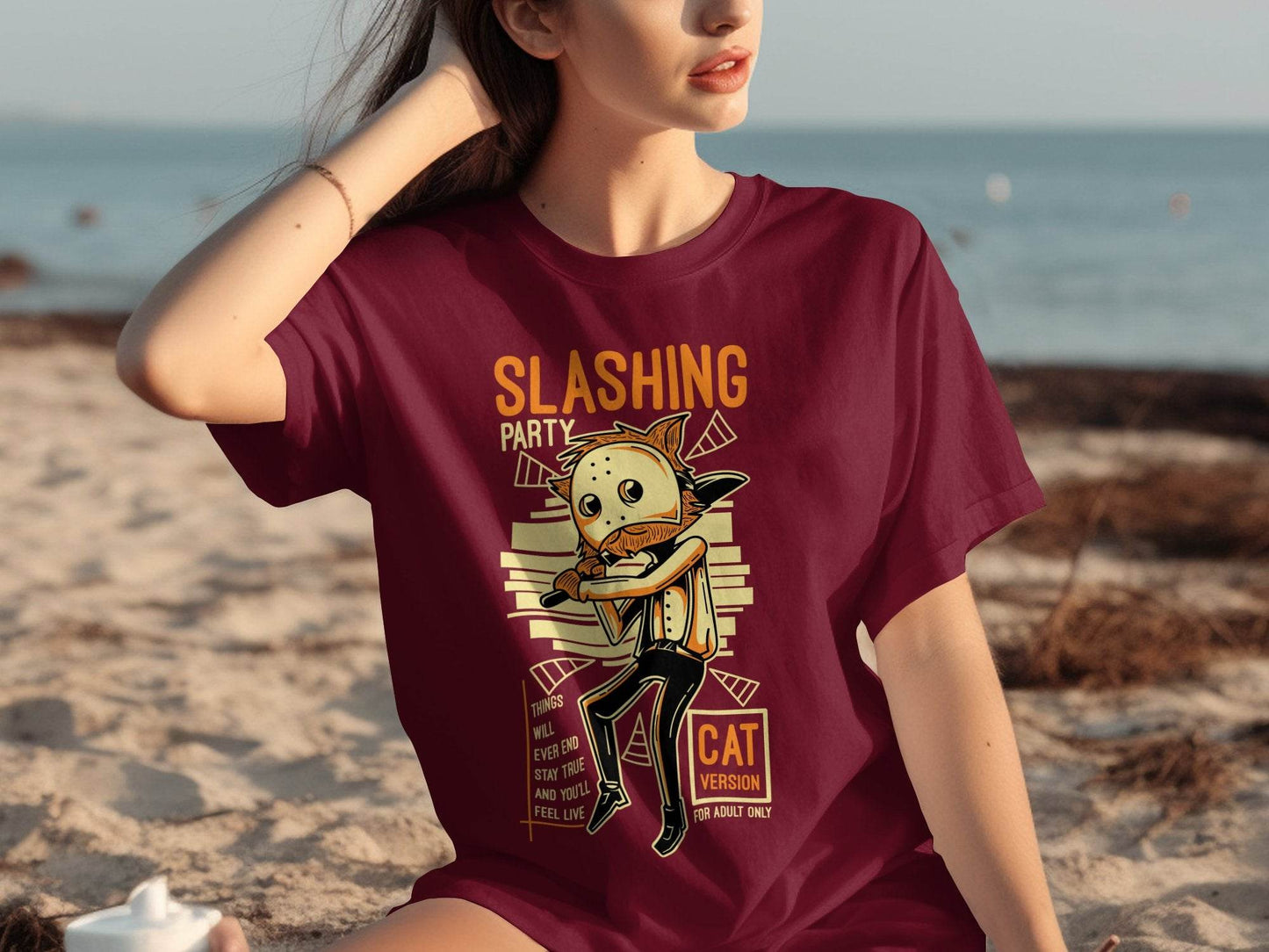 Slashing Party Cat Version for Adult Only Graphic T-Shirt - Design & Vybe