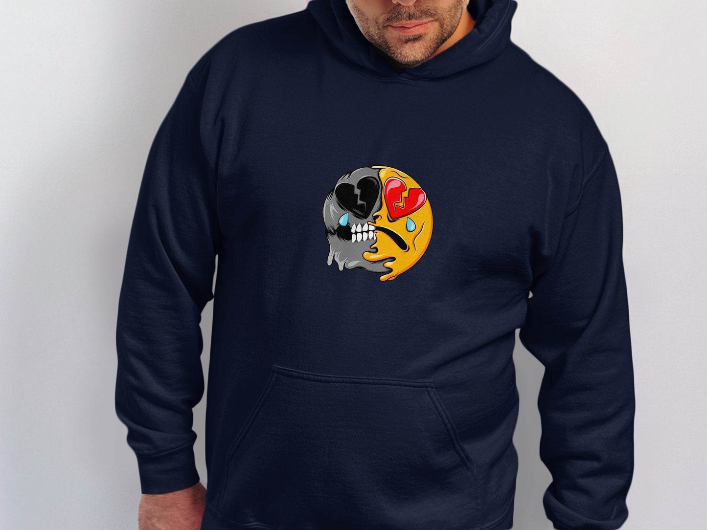 Dual Emotions Skull And Hearts Smiley Graphic Hoodie - Design & Vybe
