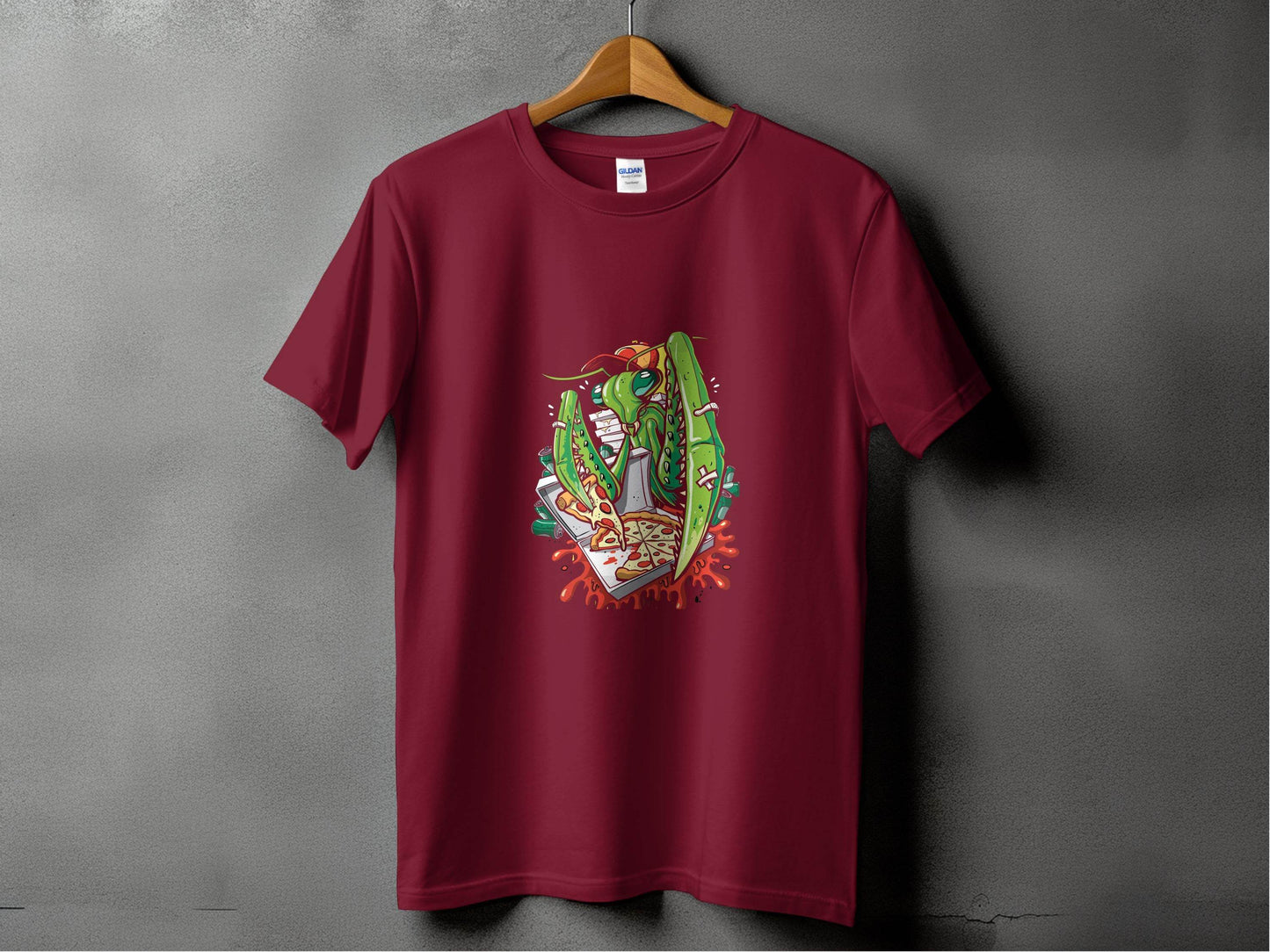 Praying Mantis Enjoying Pizza With Some Drinks T-Shirt - Design & Vybe
