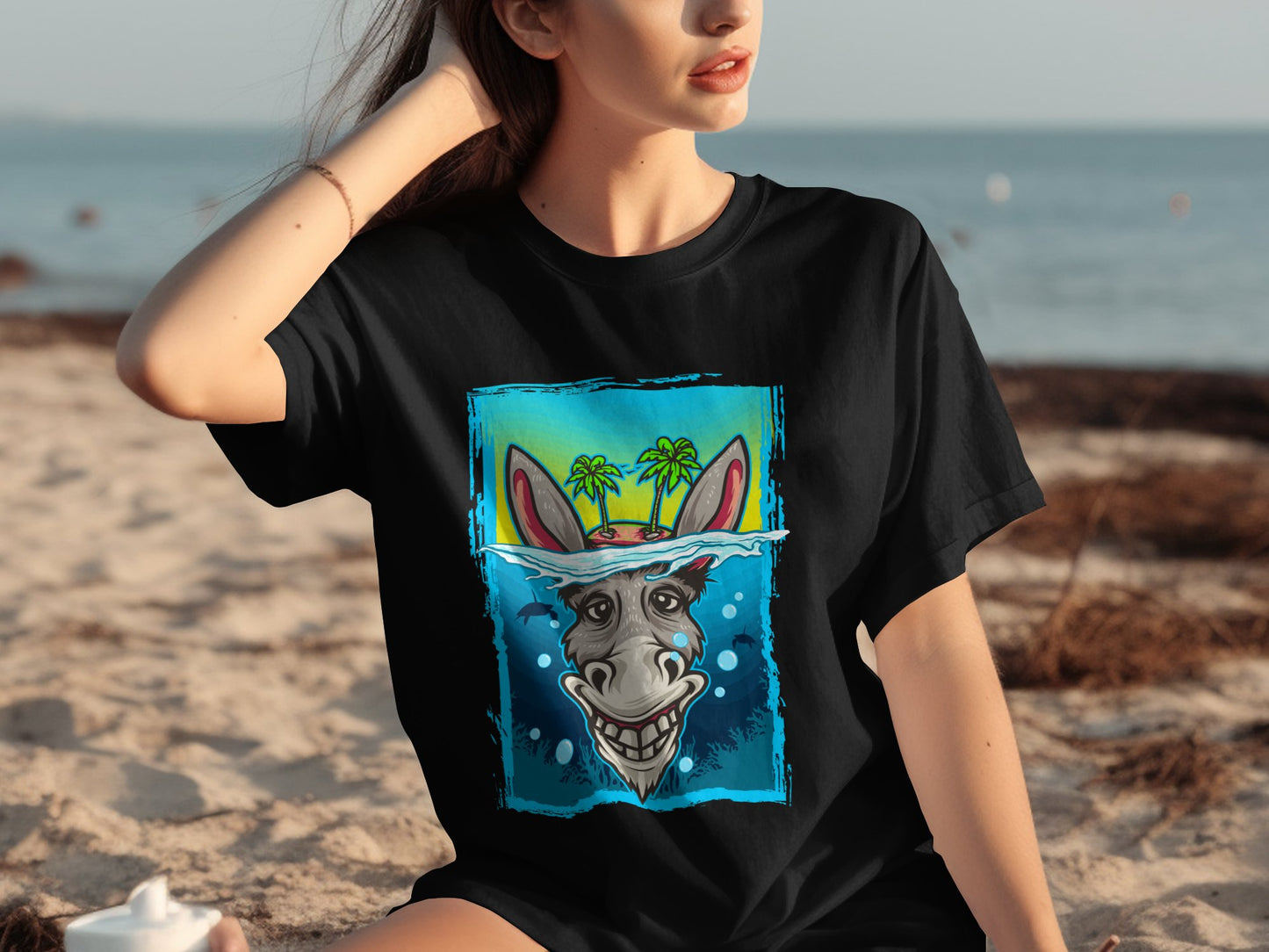 Funny Donkey Wearing Hat Beach Print Graphic Shirt product type