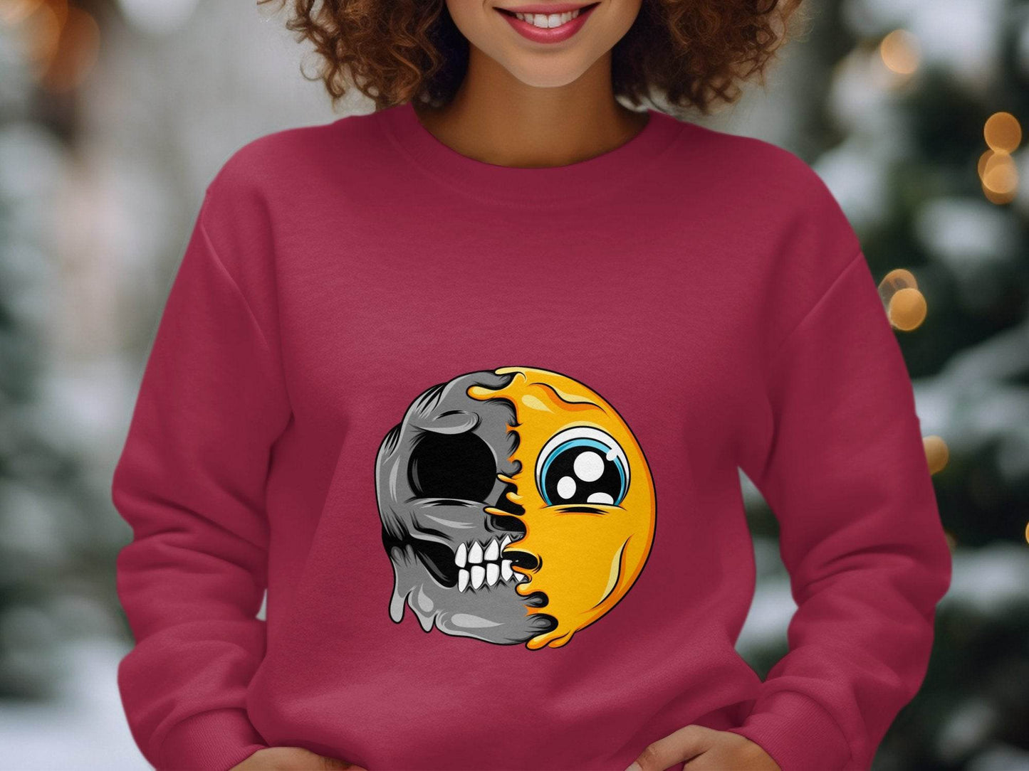 Emoji Meets Skull Fusion Unique Graphic Print Sweater - Design & Vybe