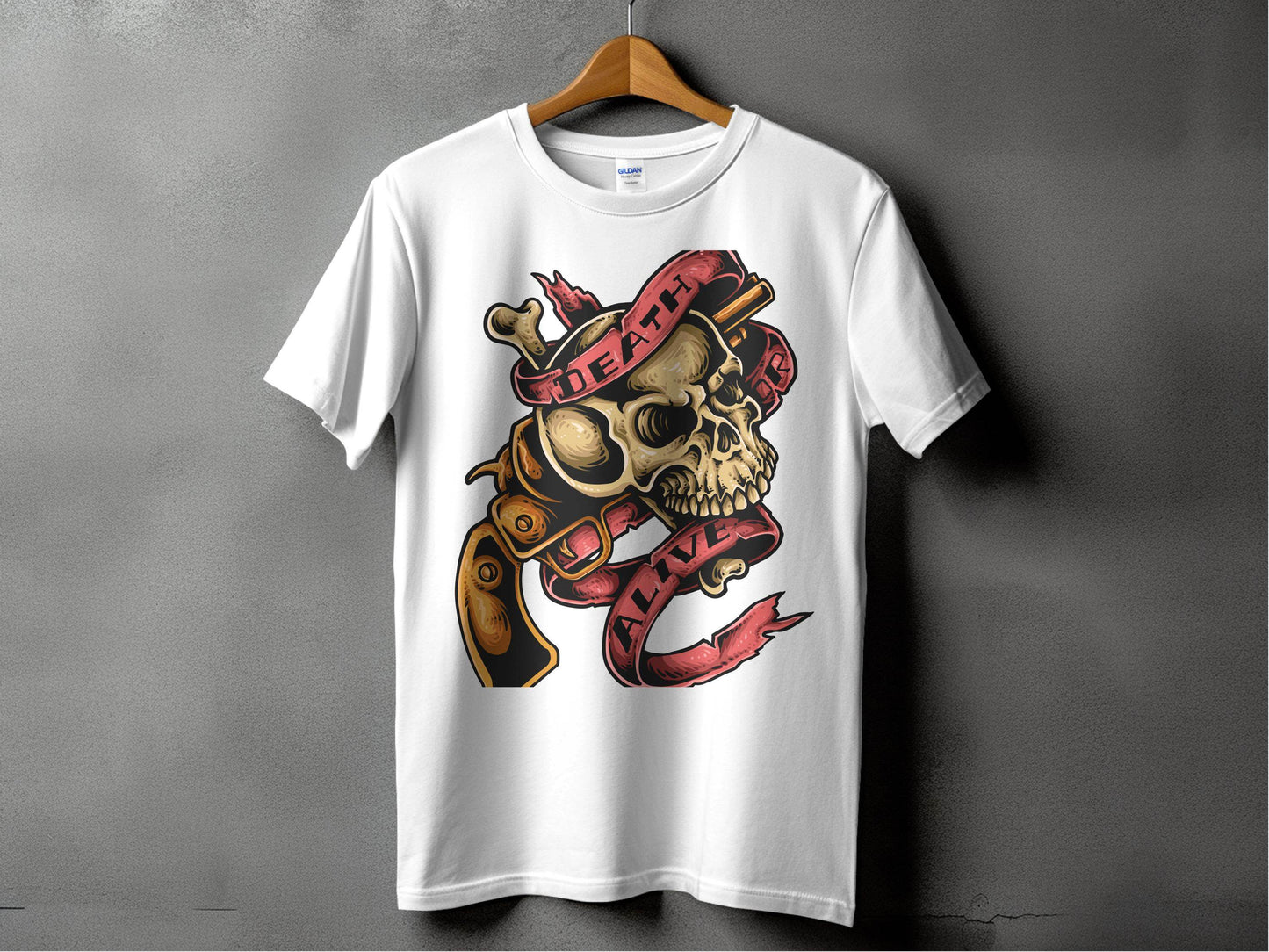 Vintage Death or Alive Skull and Gun Graphic T-Shirt - Design & Vybe