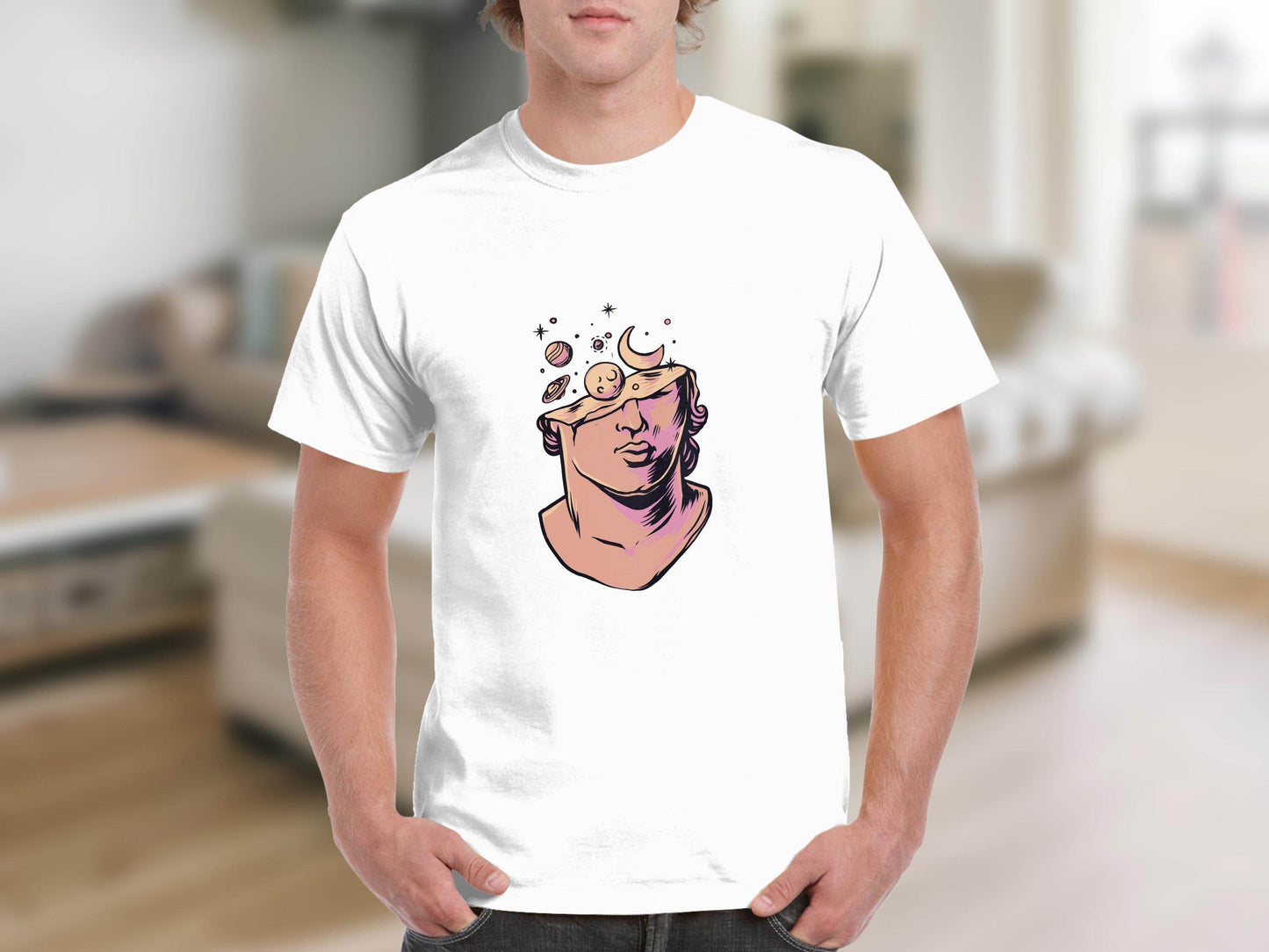 Head in the Space Planets and Moon Graphic Art T-Shirt - Design & Vybe