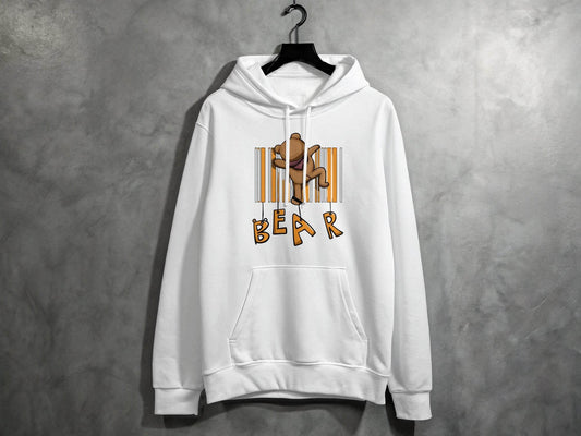 Funny Adorable Cute Bear Climbing Barcode Design Printed Hoodie - Design & Vybe