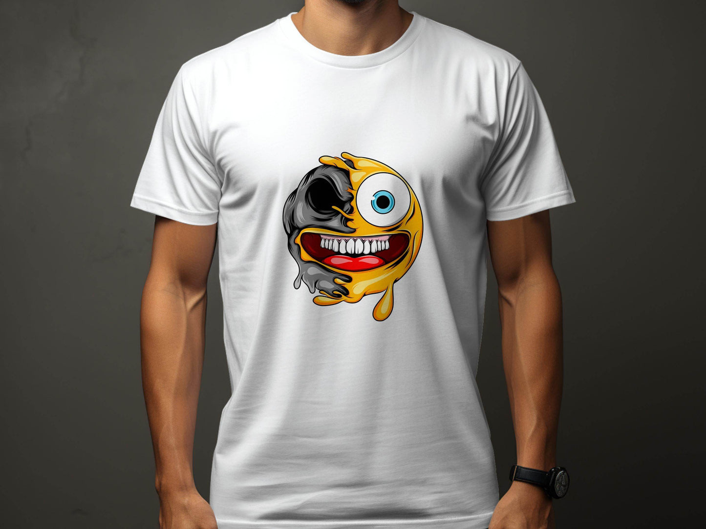 Emoji Half Skull Funny Grotesque Face Vector T-Shirt - Design & Vybe