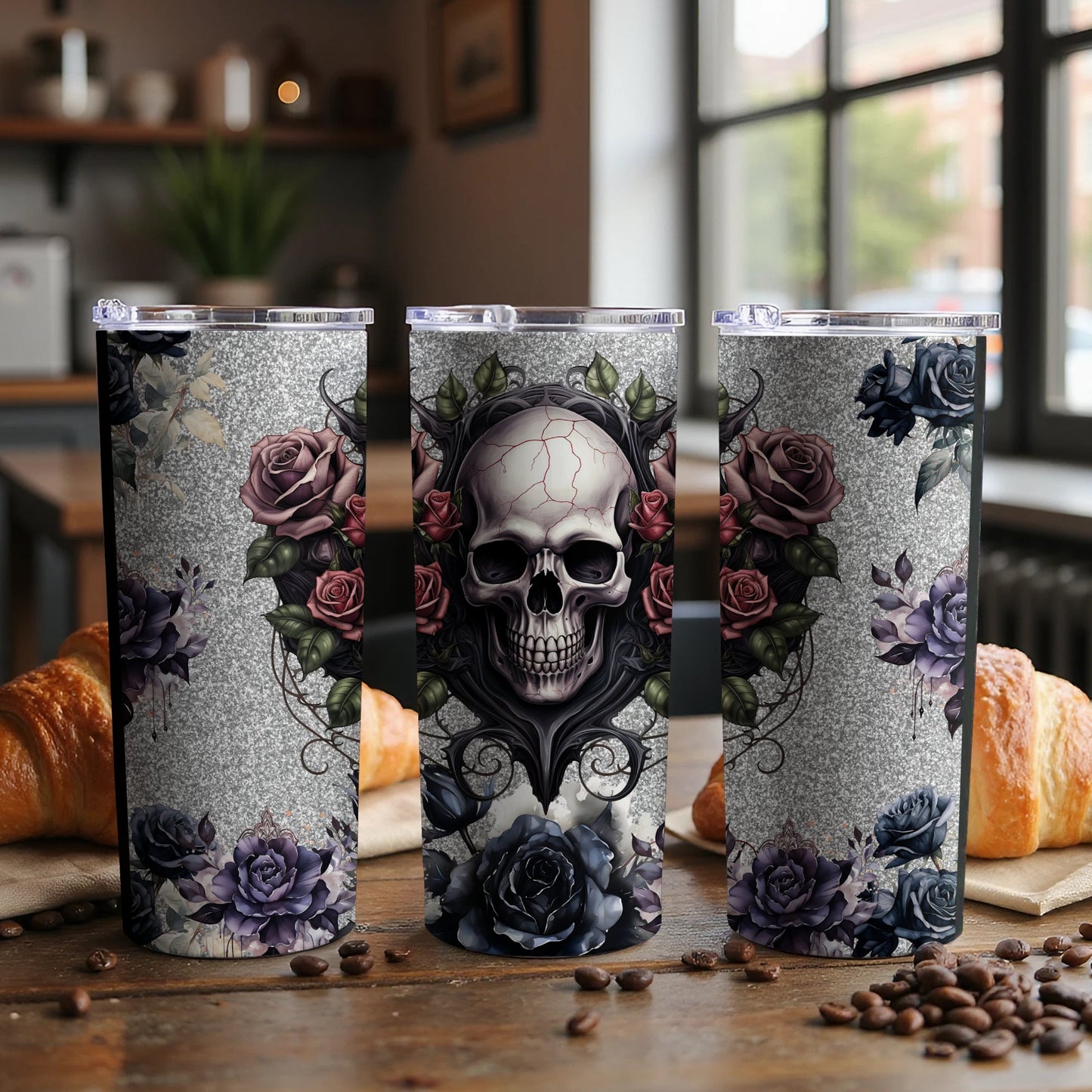 Gothic Skull and Roses Design Insulated Drinkware product