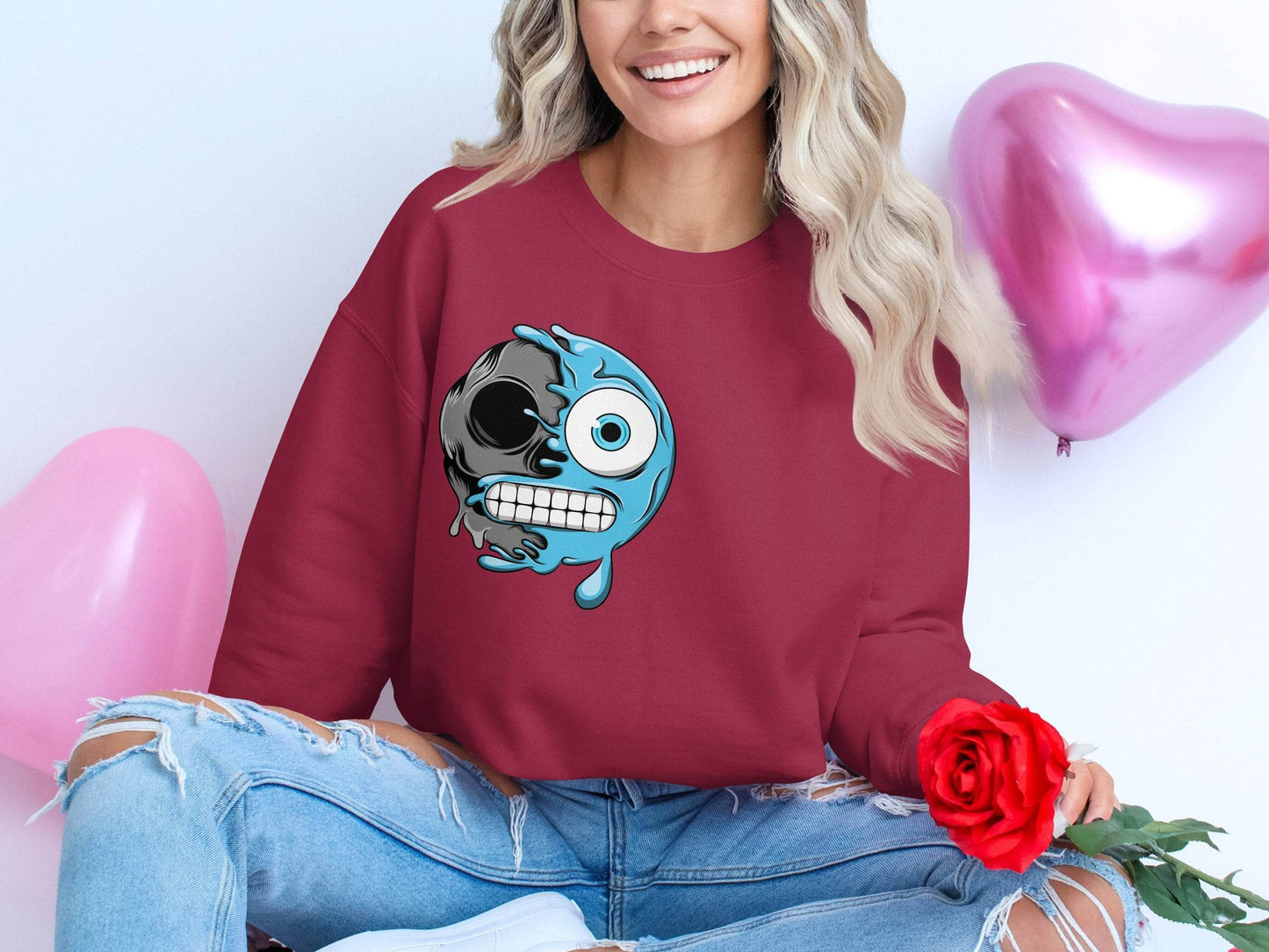 Half Skull Half Water Graphic Design Printed Sweater - Design & Vybe