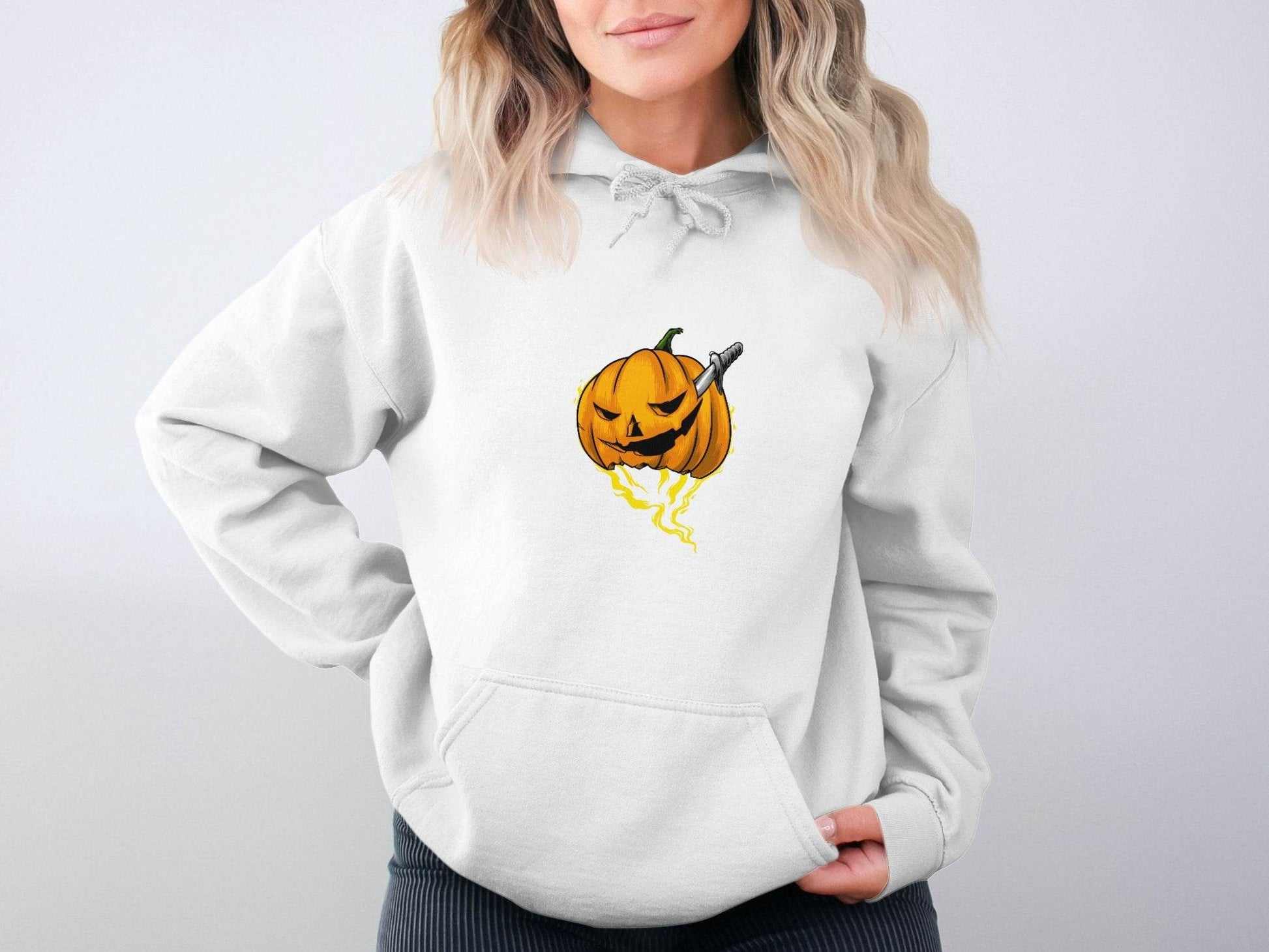 Halloween Pumpkin With Knife Illustration Design Hoodie - Design & Vybe