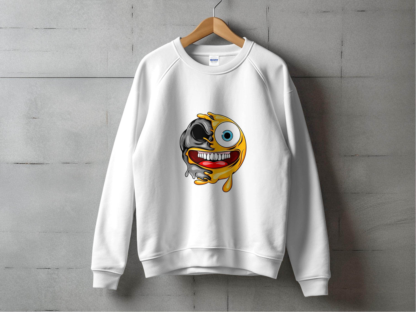Emoji Half Skull Funny Grotesque Face Vector Sweater - Design & Vybe