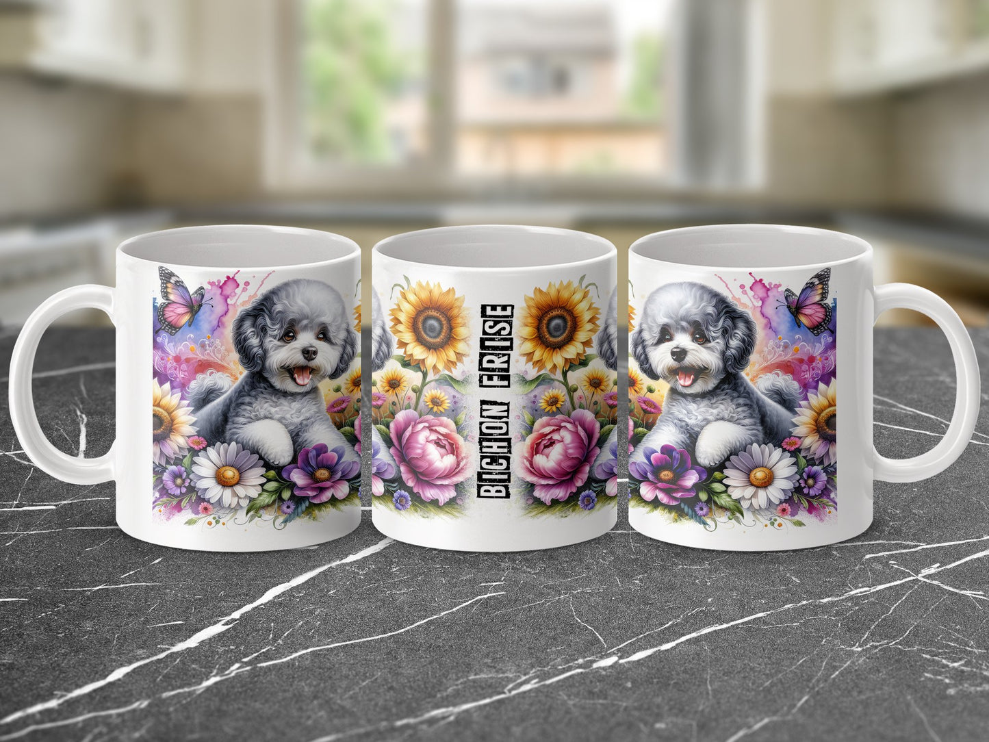 Floral Design Bichon Frise Ceramic Coffee Mug product
