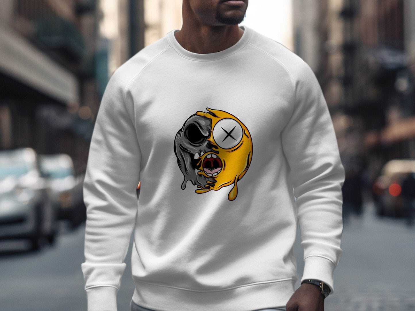 Melting Emoji into Skull Design Cool Graphic Sweater - Design & Vybe