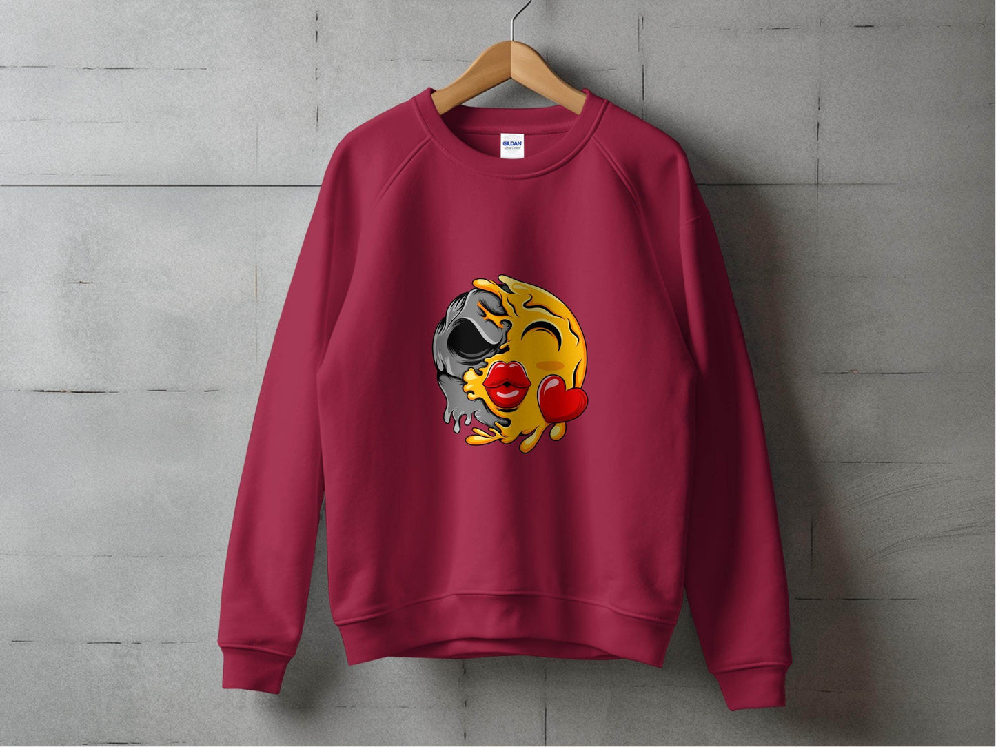 Melting Emoji Kiss with Skull Graphic Design Sweater - Design & Vybe