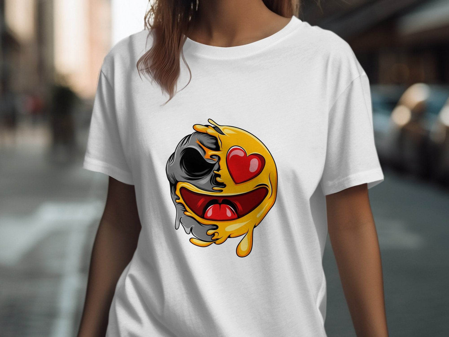 Skull Emoji with Heart Eyes Novelty Graphic T-Shirt - Design & Vybe