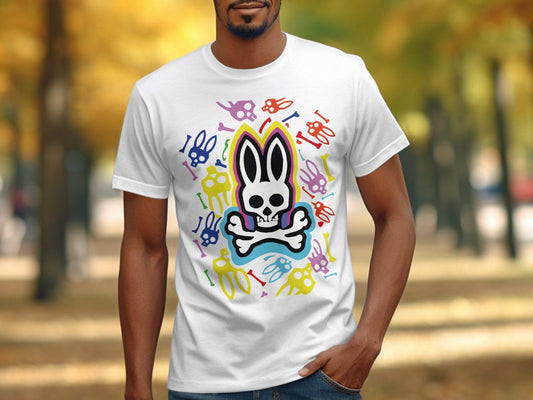 Colorful Bunny Skull Graphic Pattern T-Shirt - Design & Vybe
