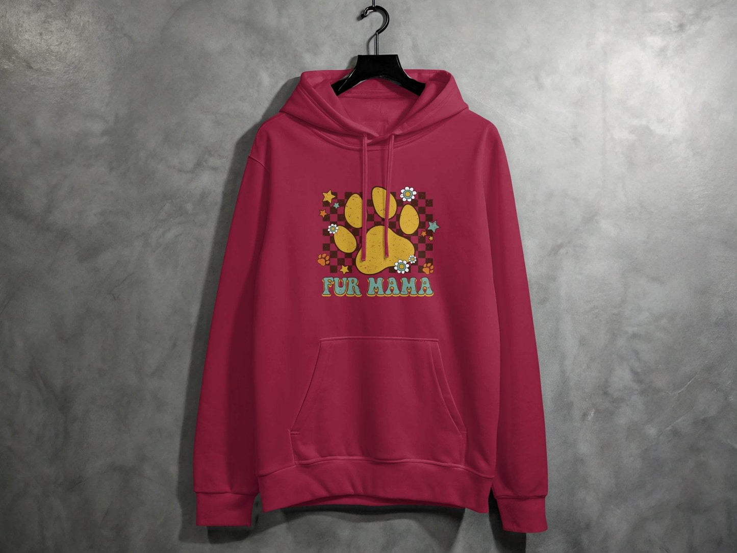 Fur Mama Paw Print Stars Flowers Checkered Pattern Hoodie - Design & Vybe