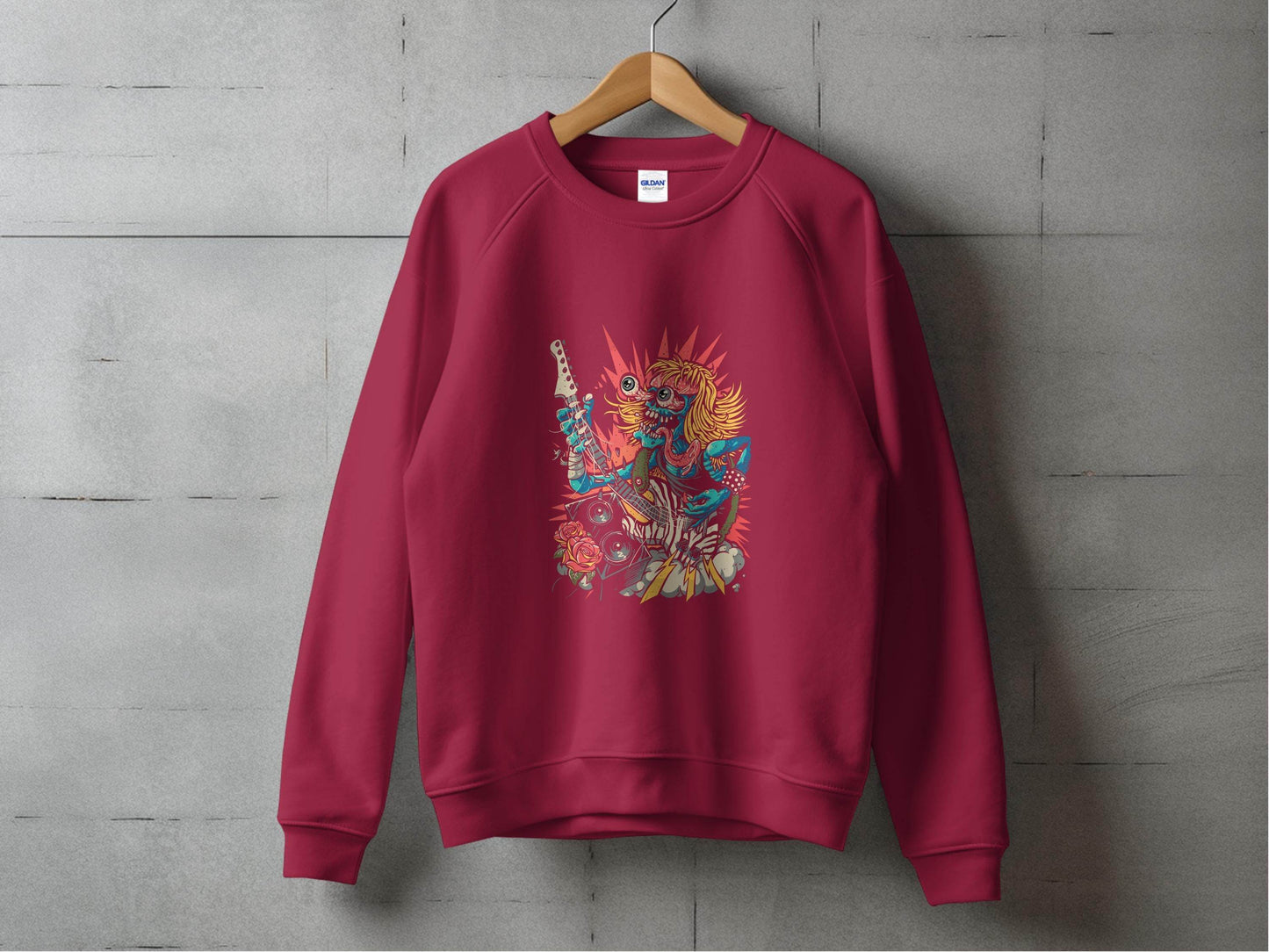 Rock and Roll Zombie Plays Guitar Artwork Sweater - Design & Vybe