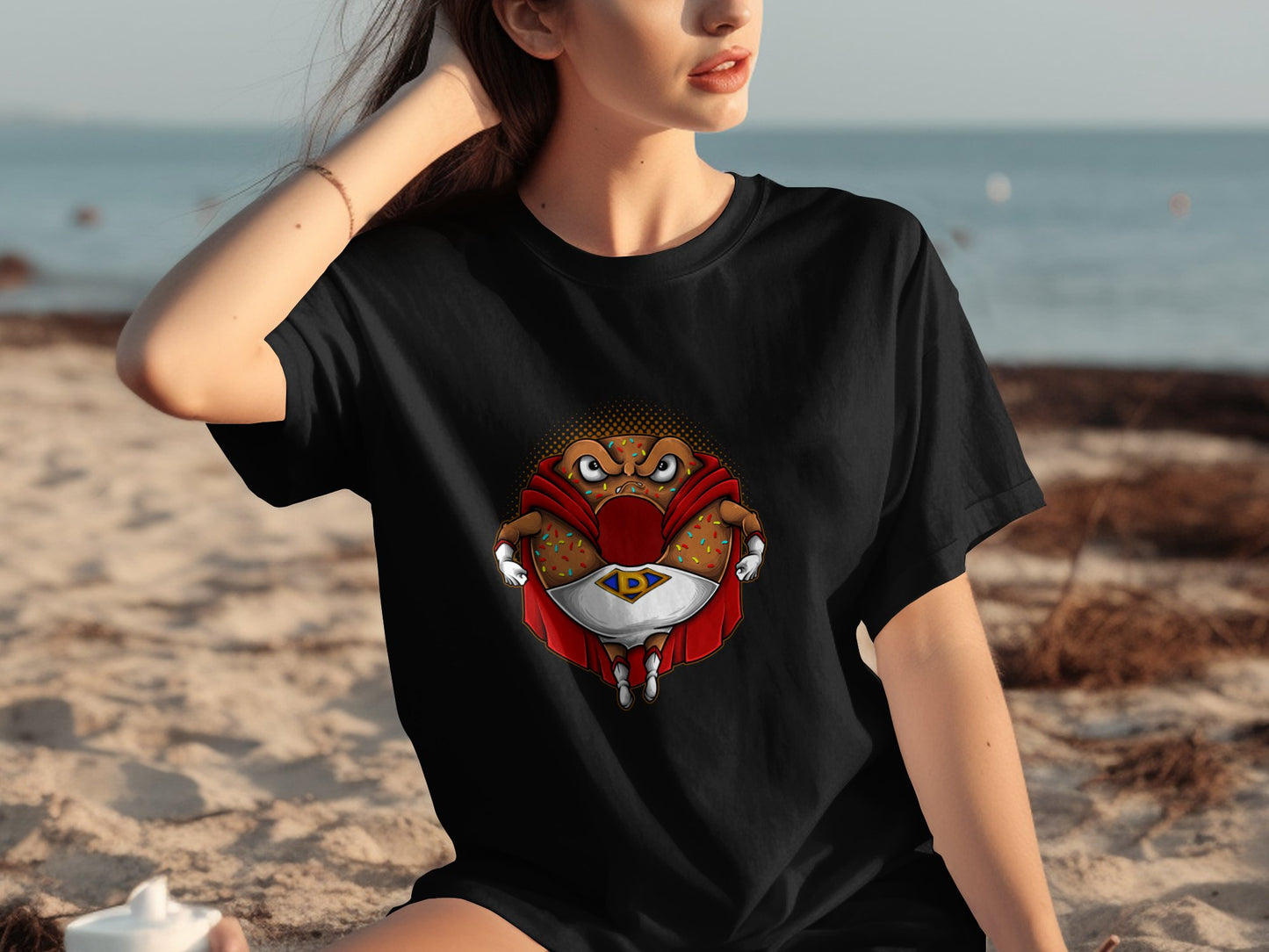 Eye-catching superhero cartoon graphic t-shirt product