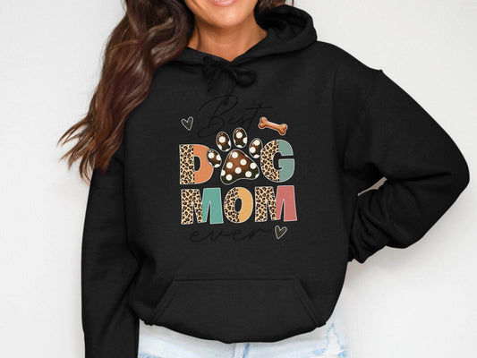 Best Dog Mom Ever Animal Print Heart Bone Graphic Hoodie - Design & Vybe