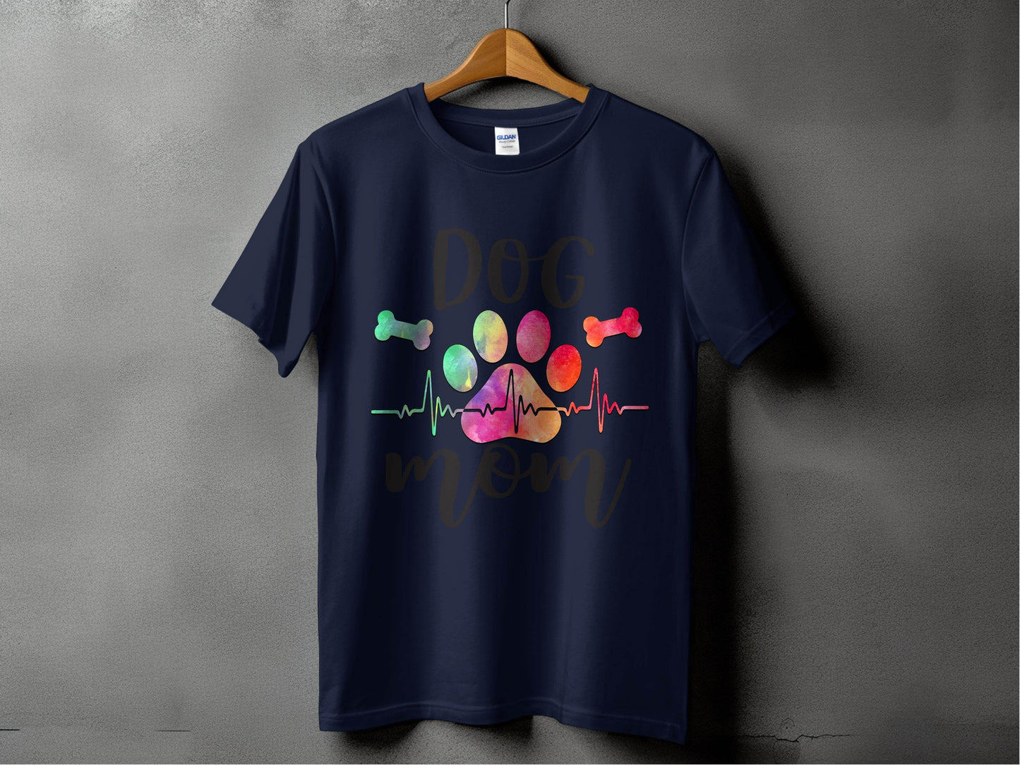 Dog Mom with Paw Print and Heartbeat Graphic Design T-Shirt - Design & Vybe
