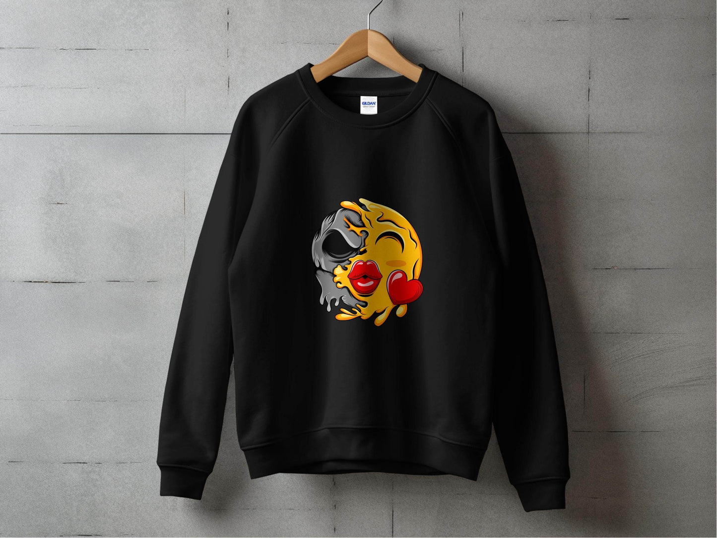 Melting Emoji Kiss with Skull Graphic Design Sweater - Design & Vybe