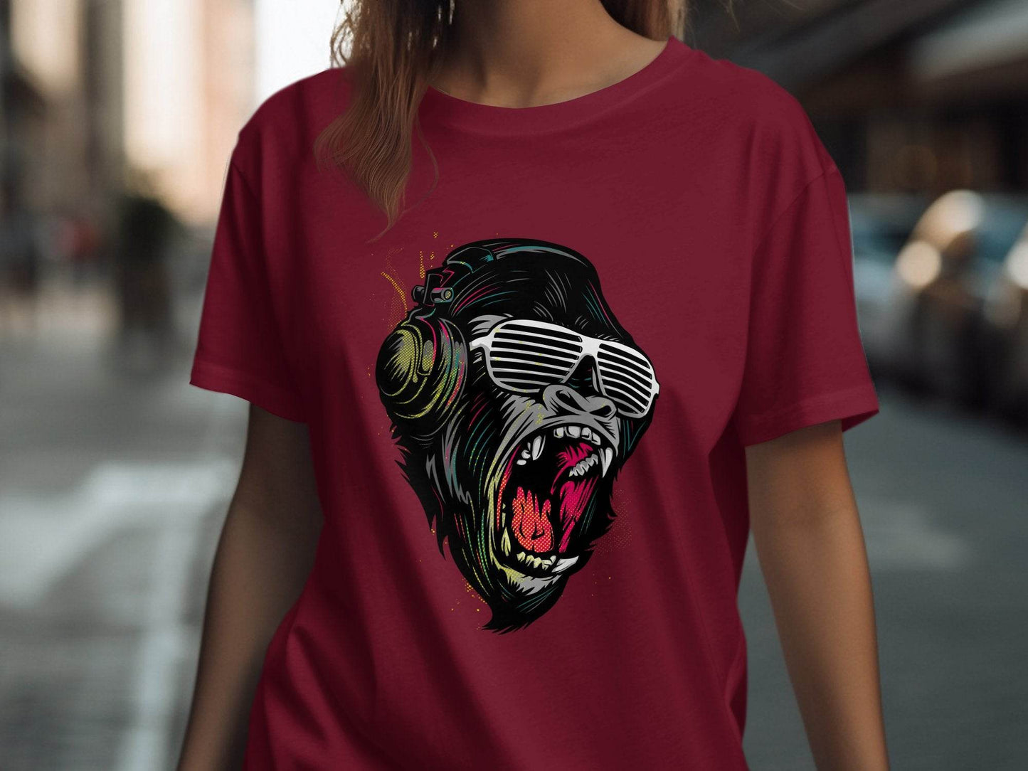 Funky Gorilla with Shades and Headphones T-Shirt - Design & Vybe