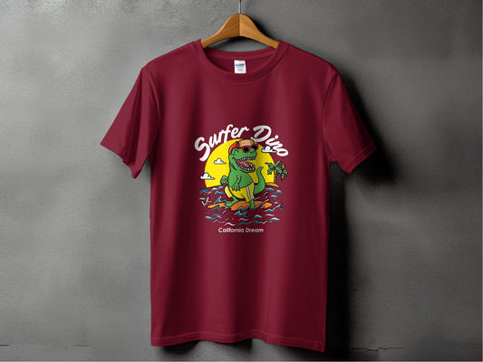 Cool Dinosaur Surfing Printed Stylish T-Shirt - Design & Vybe