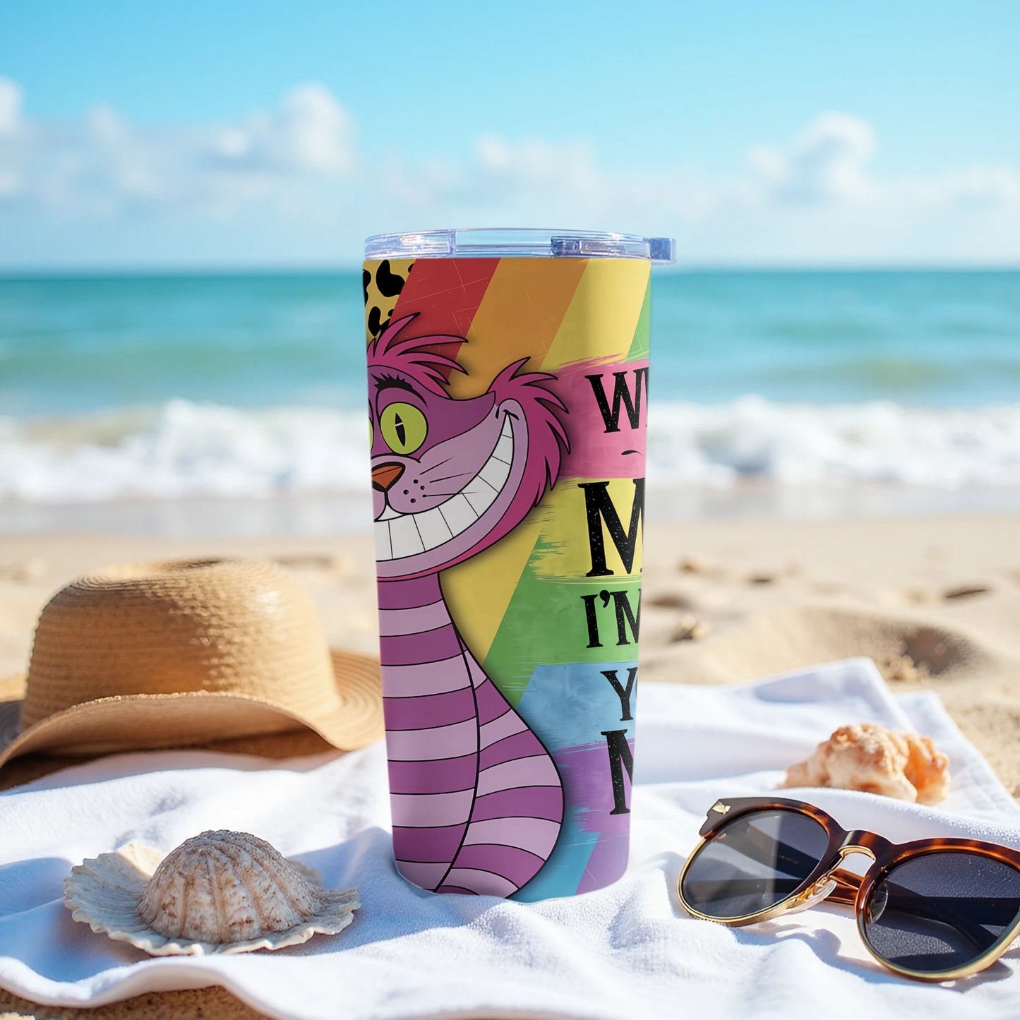 Cheshire Cat Rainbow Tumbler at the Beach product type