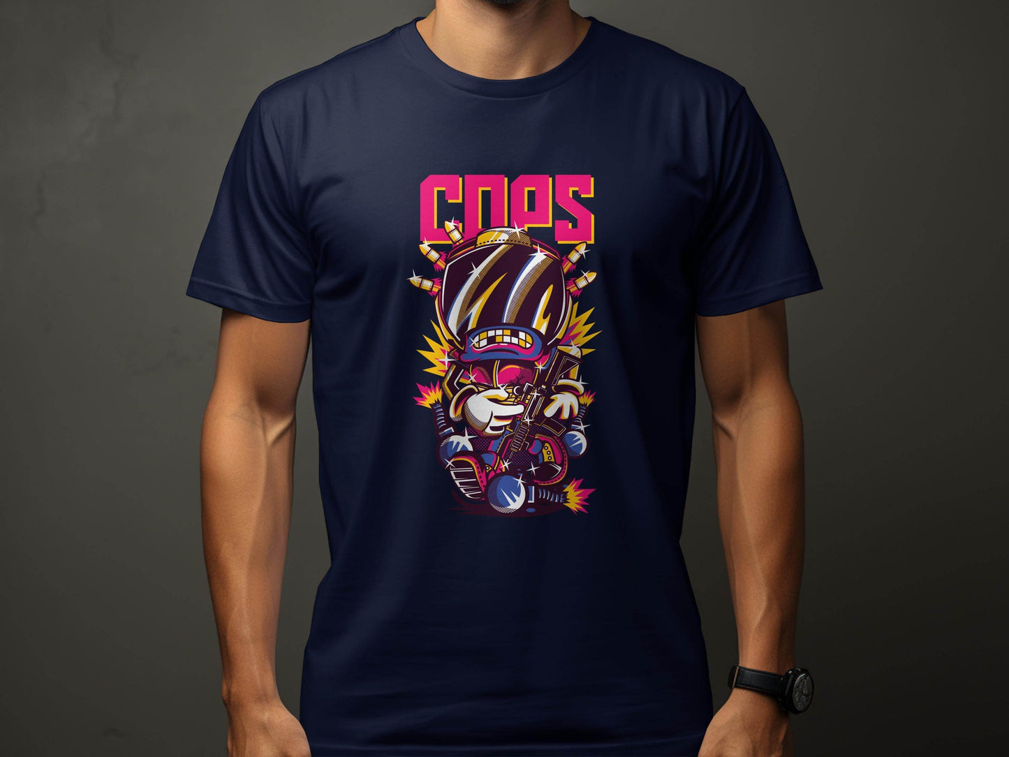 COPS Cartoon Character With Gun For Enthusiasts T-Shirt - Design & Vybe