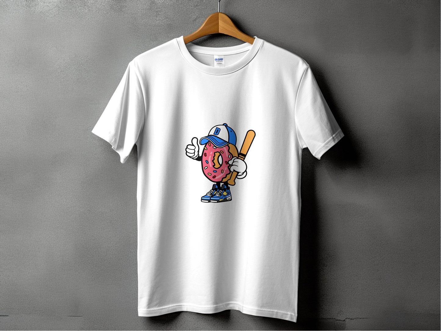 Donut Baseball Player Cartoon Vector Illustration T-Shirt - Design & Vybe