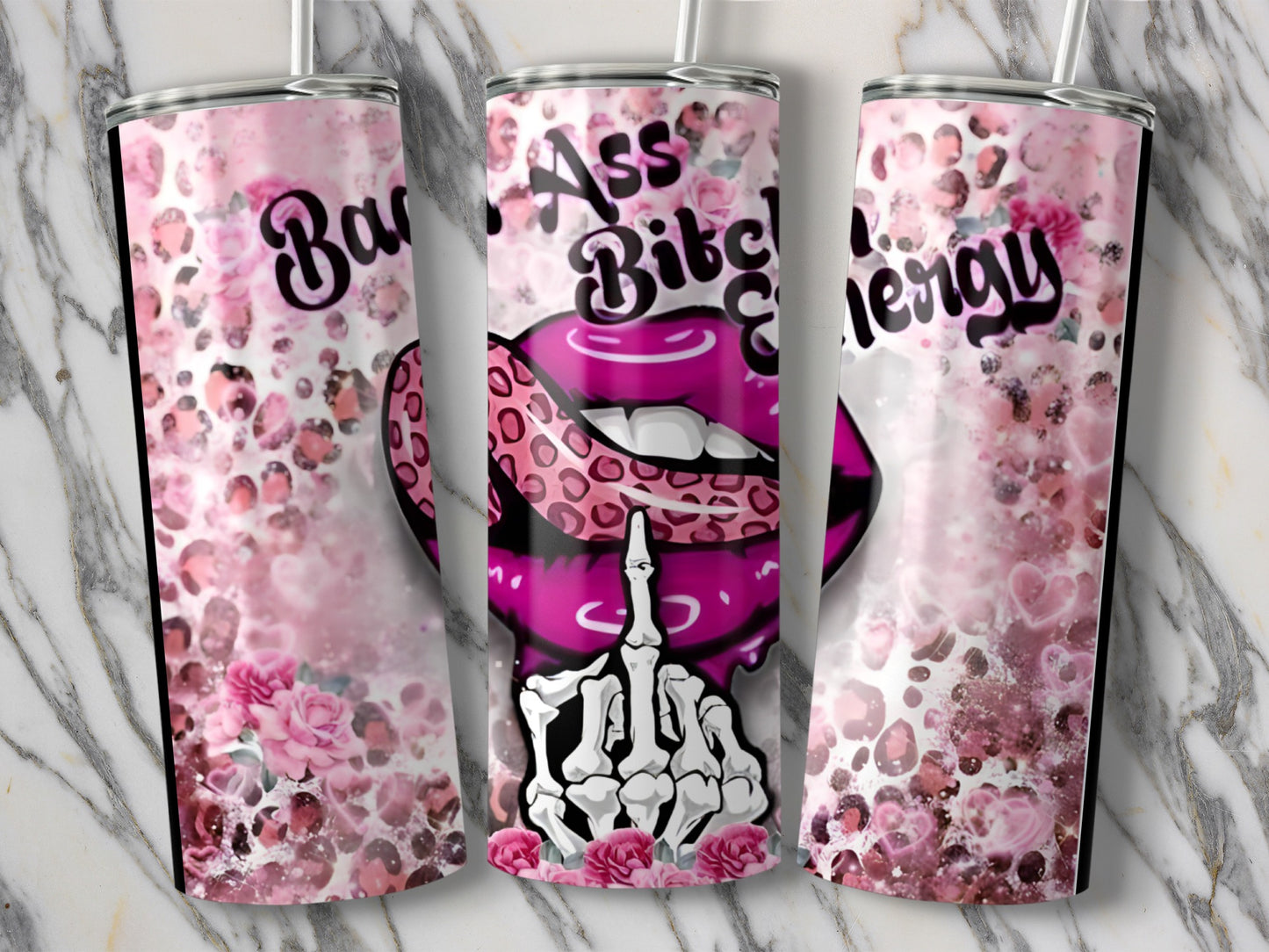 Badass Bitch Energy Pink Leopard Print Tumbler product