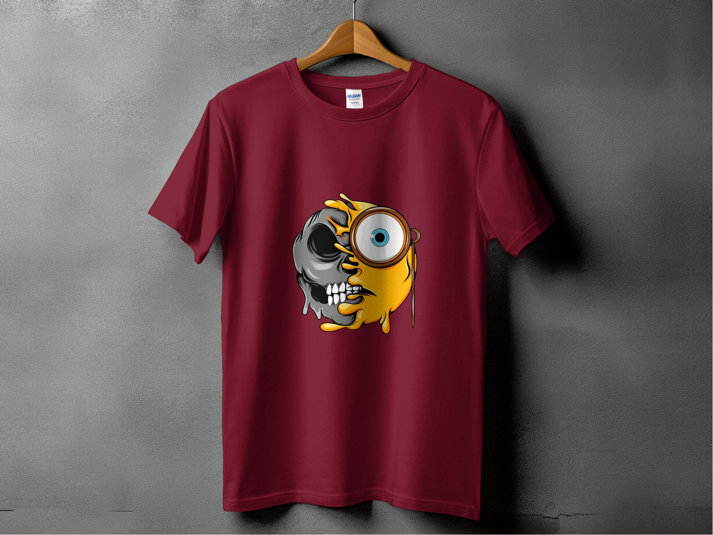 Half Skull Half Emoji with Monocle Fusion Design T-Shirt - Design & Vybe