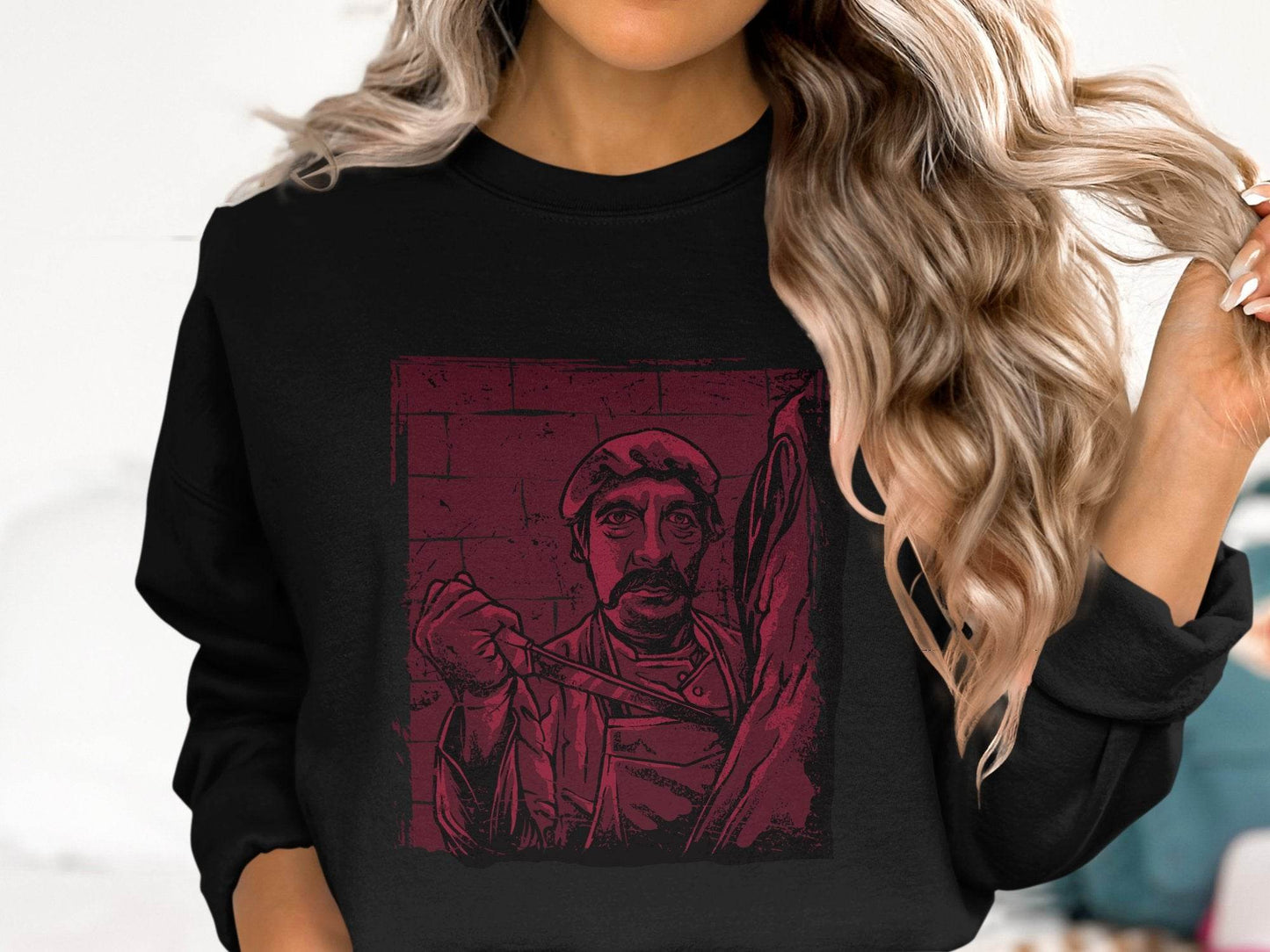 Vintage Butcher with Intense Gaze Graphic Sweater - Design & Vybe