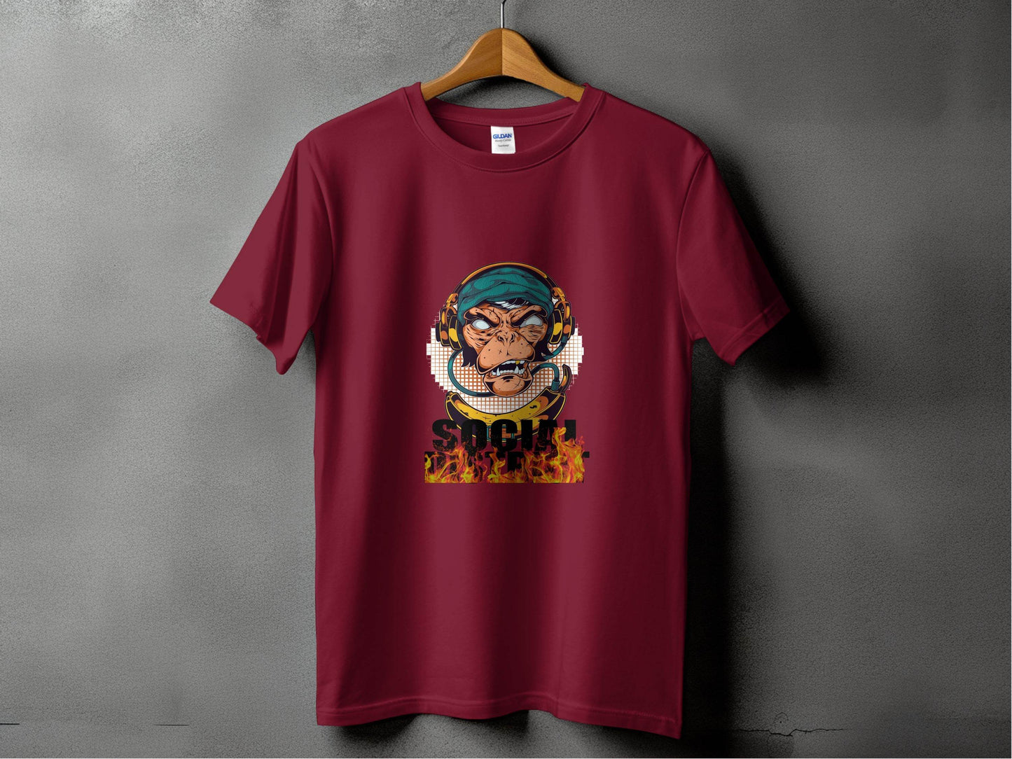 Social District Monkey with Headphones Design T-Shirt - Design & Vybe