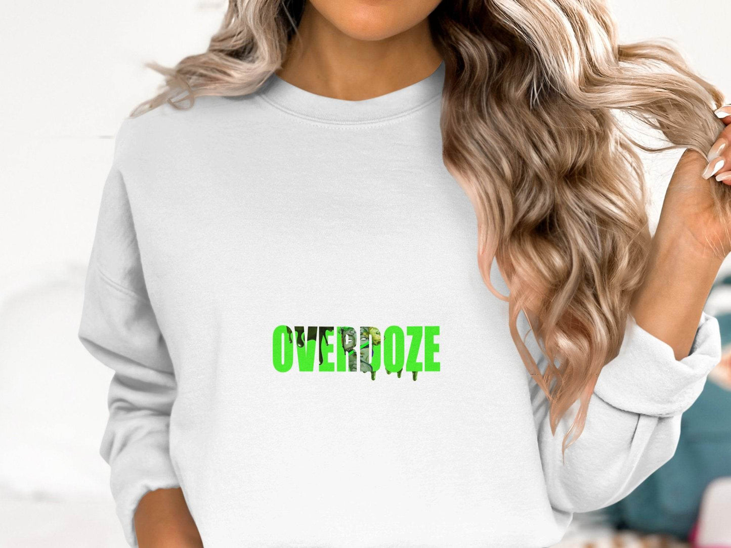 Overdoze Neon Green With Face Graphic Trendy Image Sweater - Design & Vybe