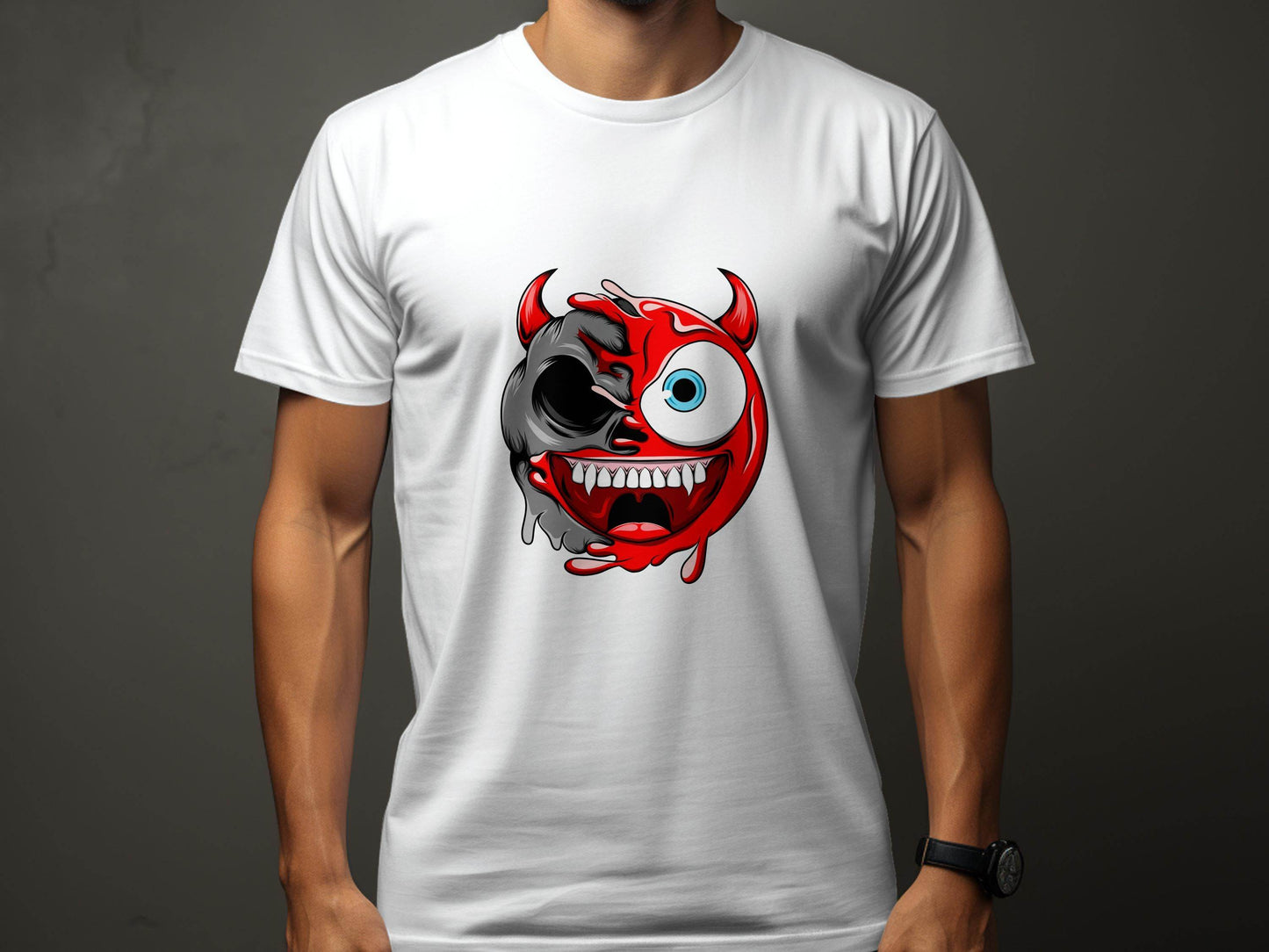 Half Skull Half Devil Smiling Face Design Art T-Shirt - Design & Vybe