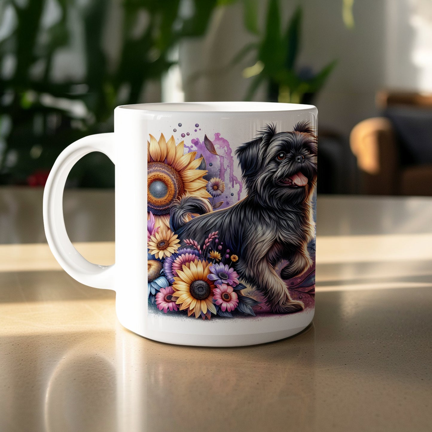 Colorful Sunflowers and Black Dog Mug product