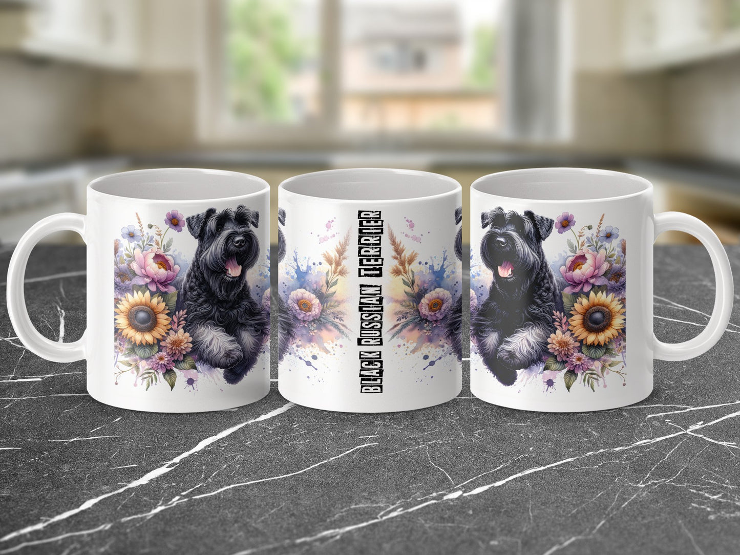 Black Russian Terrier Floral Mug Unique Gift Product