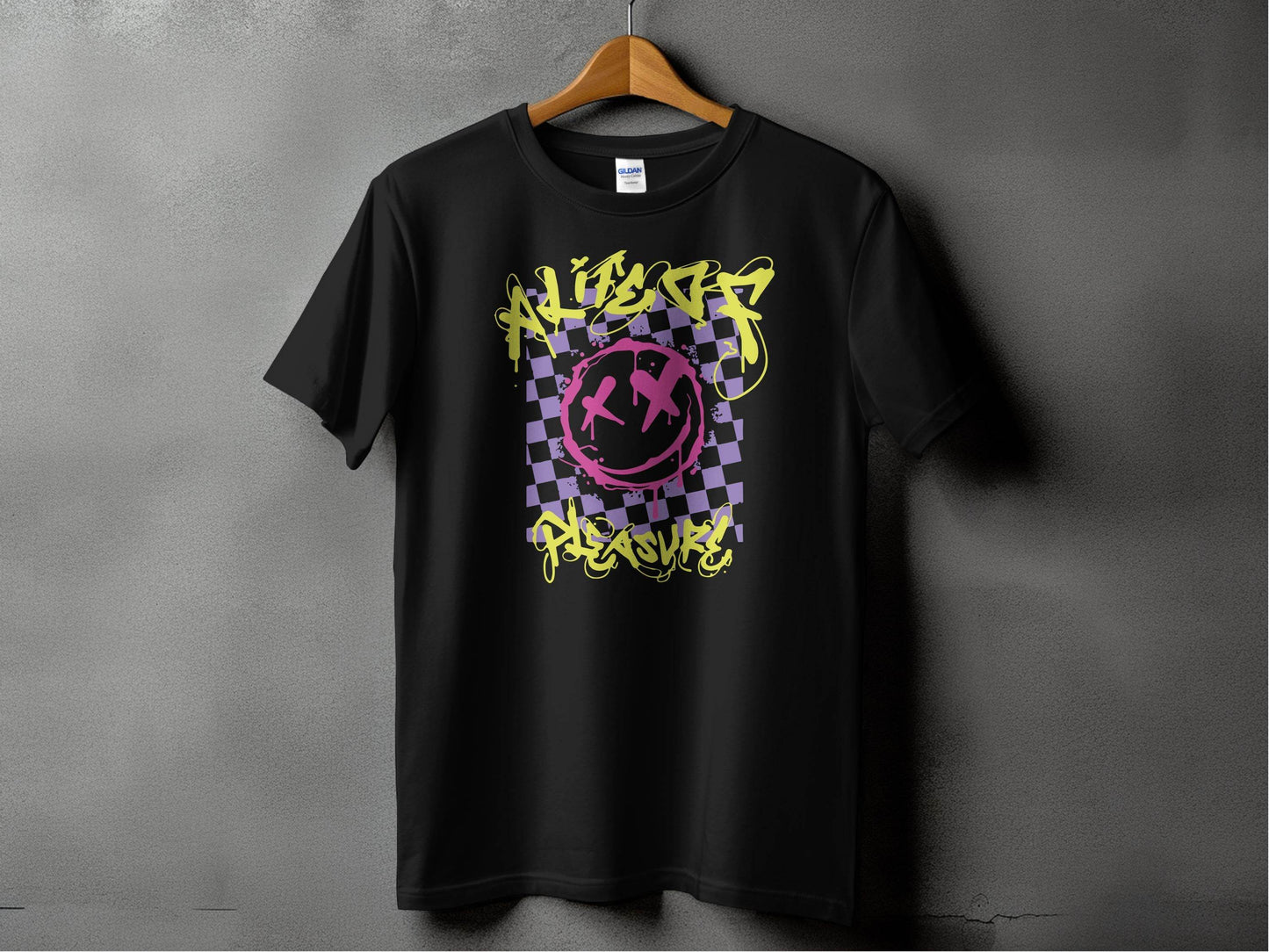 Grunge Smiley Checkered Dead Smile Graphic with Graffiti T-shirt - Design & Vybe