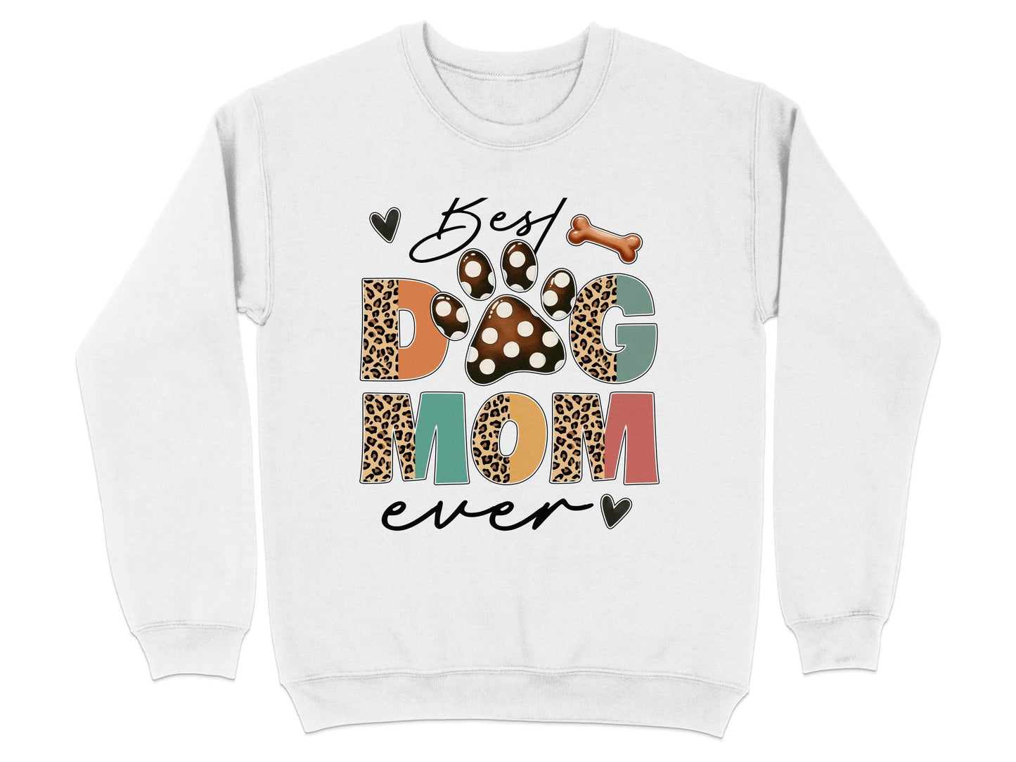 Best Dog Mom Ever Animal Print Heart Bone Graphic Sweater - Design & Vybe