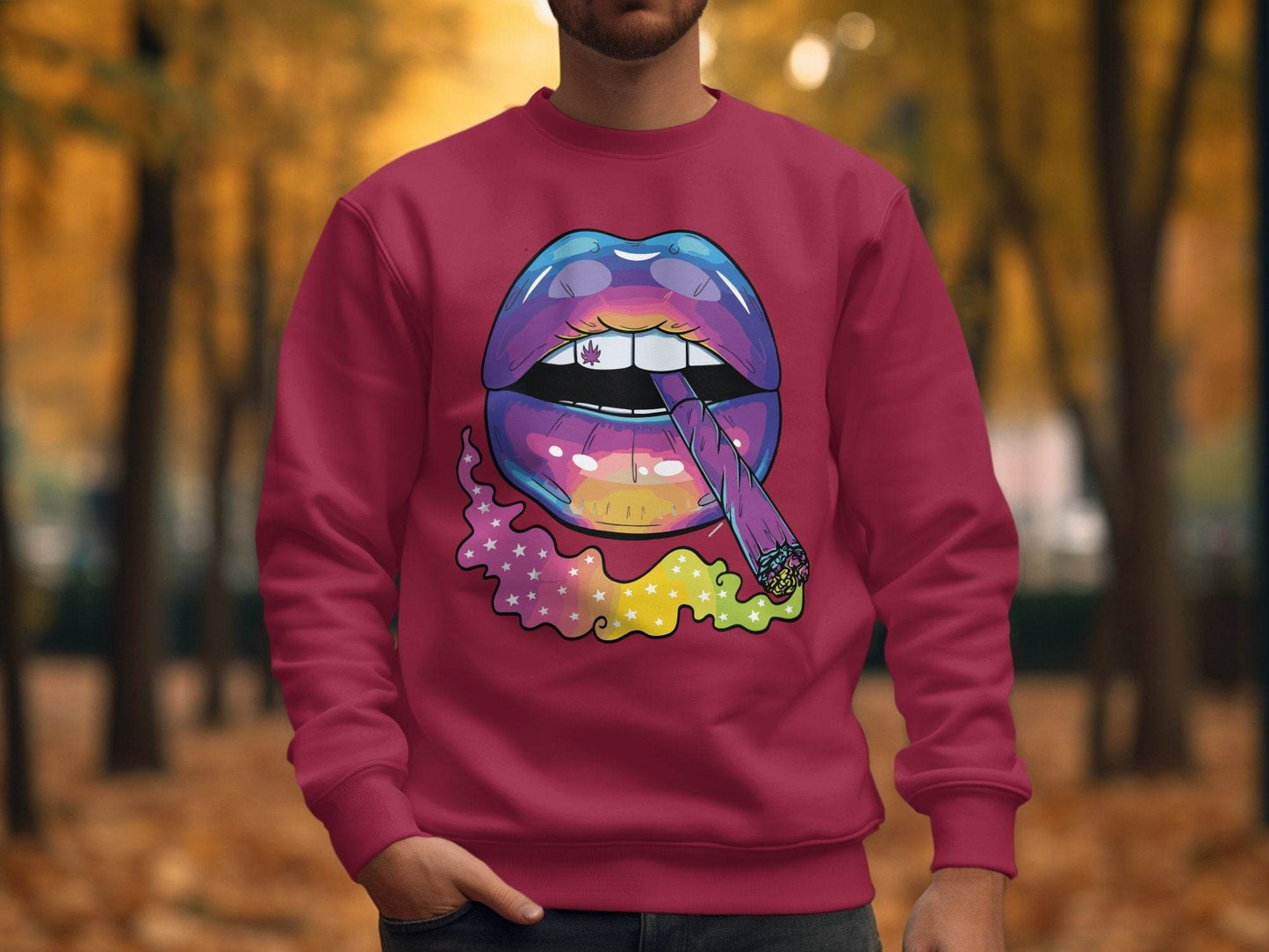 Colorful Lips Smoking Weed Design Sweater - Design & Vybe
