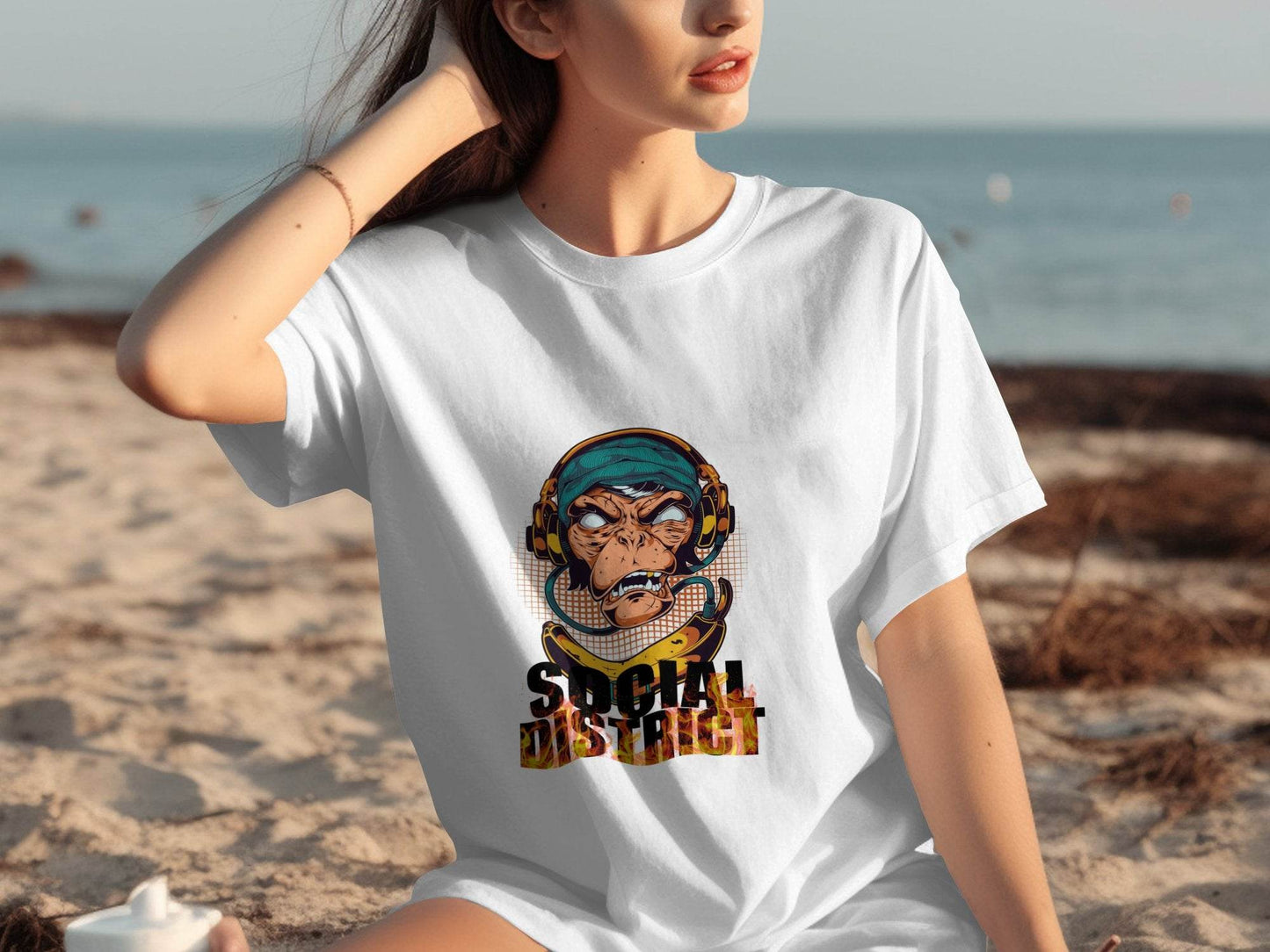 Social District Monkey with Headphones Design T-Shirt - Design & Vybe
