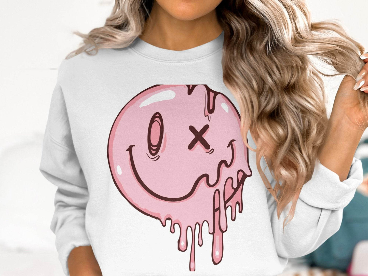 Melting Dripping Smiley Graphic Accent Sweater - Design & Vybe