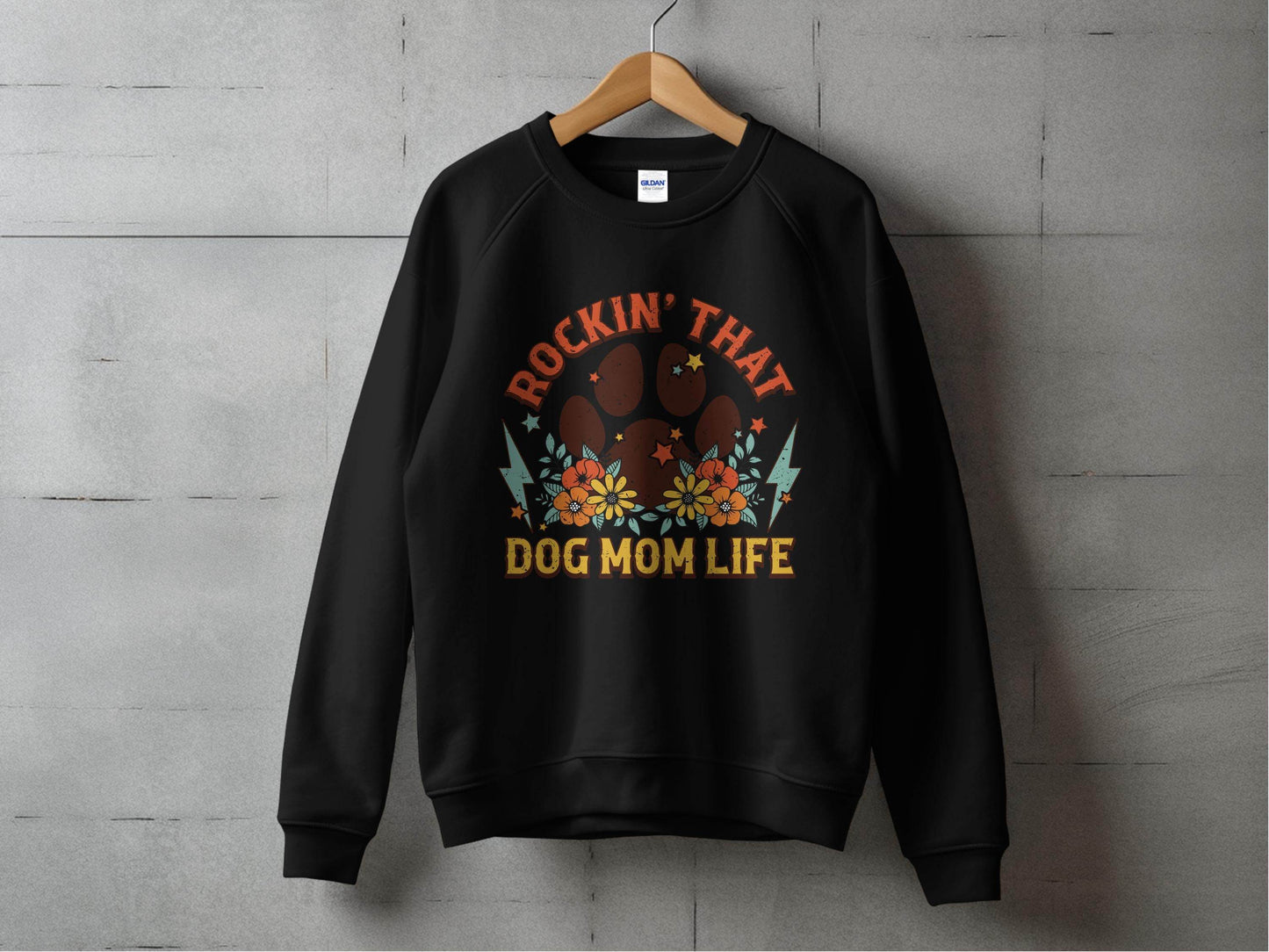 Rockin' That Dog Mom Life With Paw and Flowers Sweater - Design & Vybe