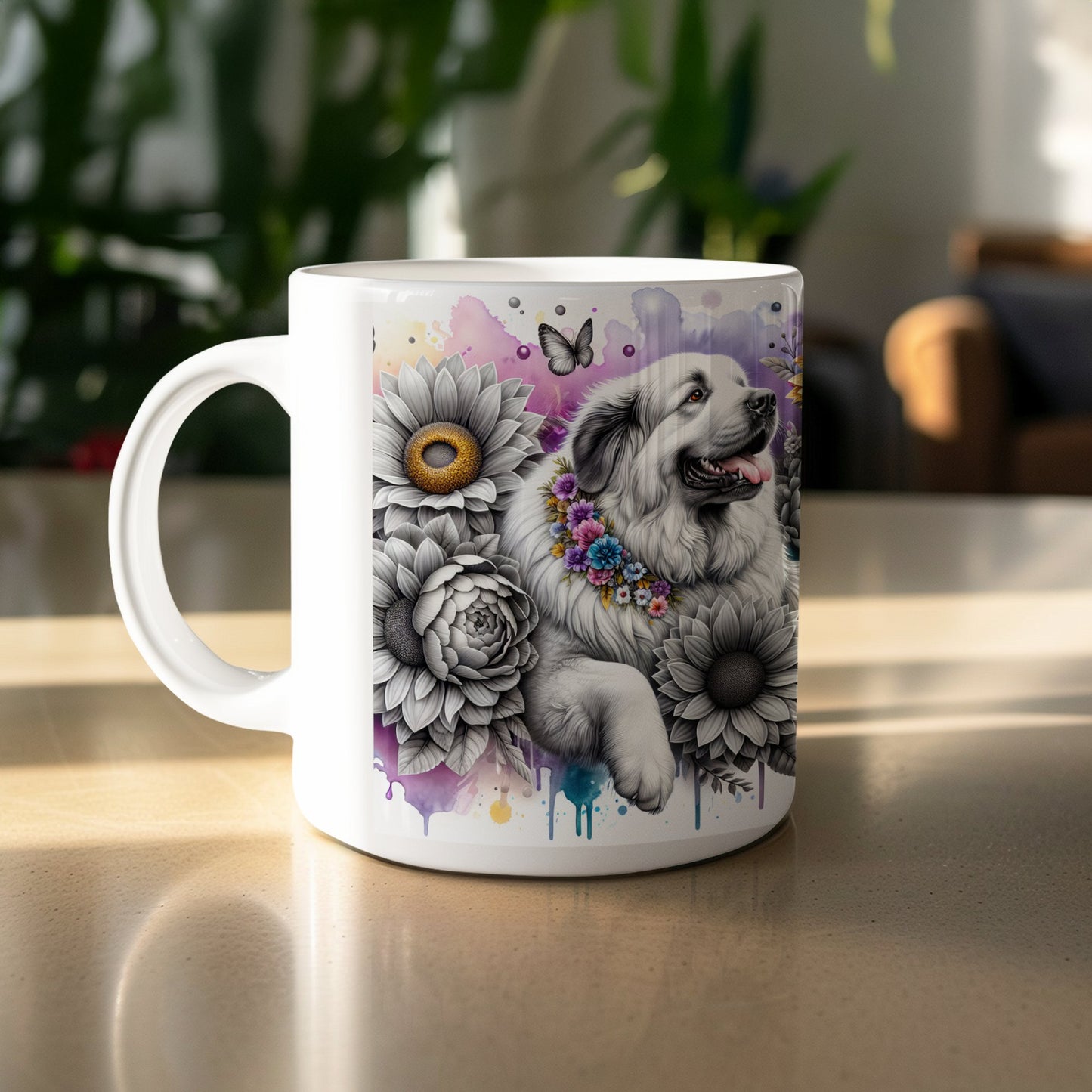 Vibrant Floral Dog Design Ceramic Coffee Product Type