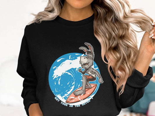 Donkey Surfing Adventure Graphic Print Sweater - Design & Vybe